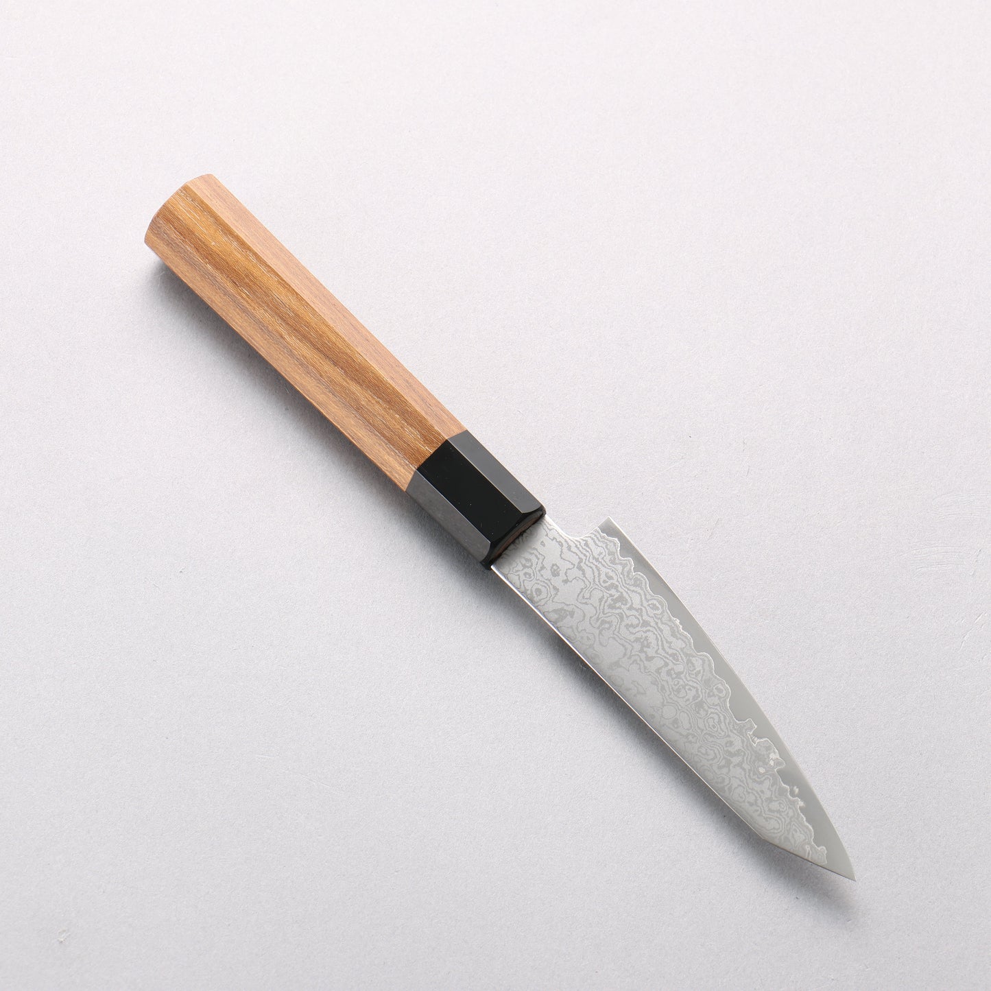 清助 V金10号 ダマスカス 切付ペティナイフ 105mm チーク (口輪：黒プラスチック)柄 - 清助刃物