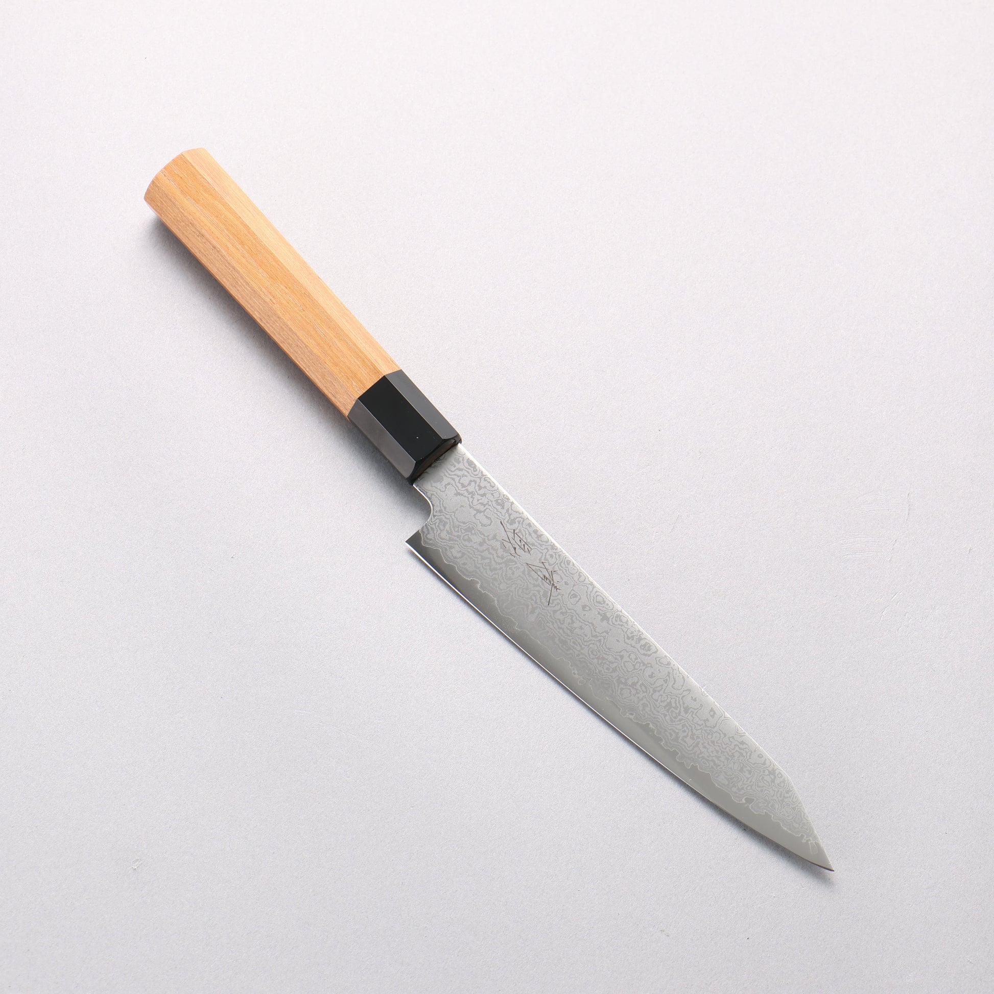 清助 V金10号 ダマスカス 切付ペティナイフ 120mm チーク (口輪：黒プラスチック)柄 - 清助刃物