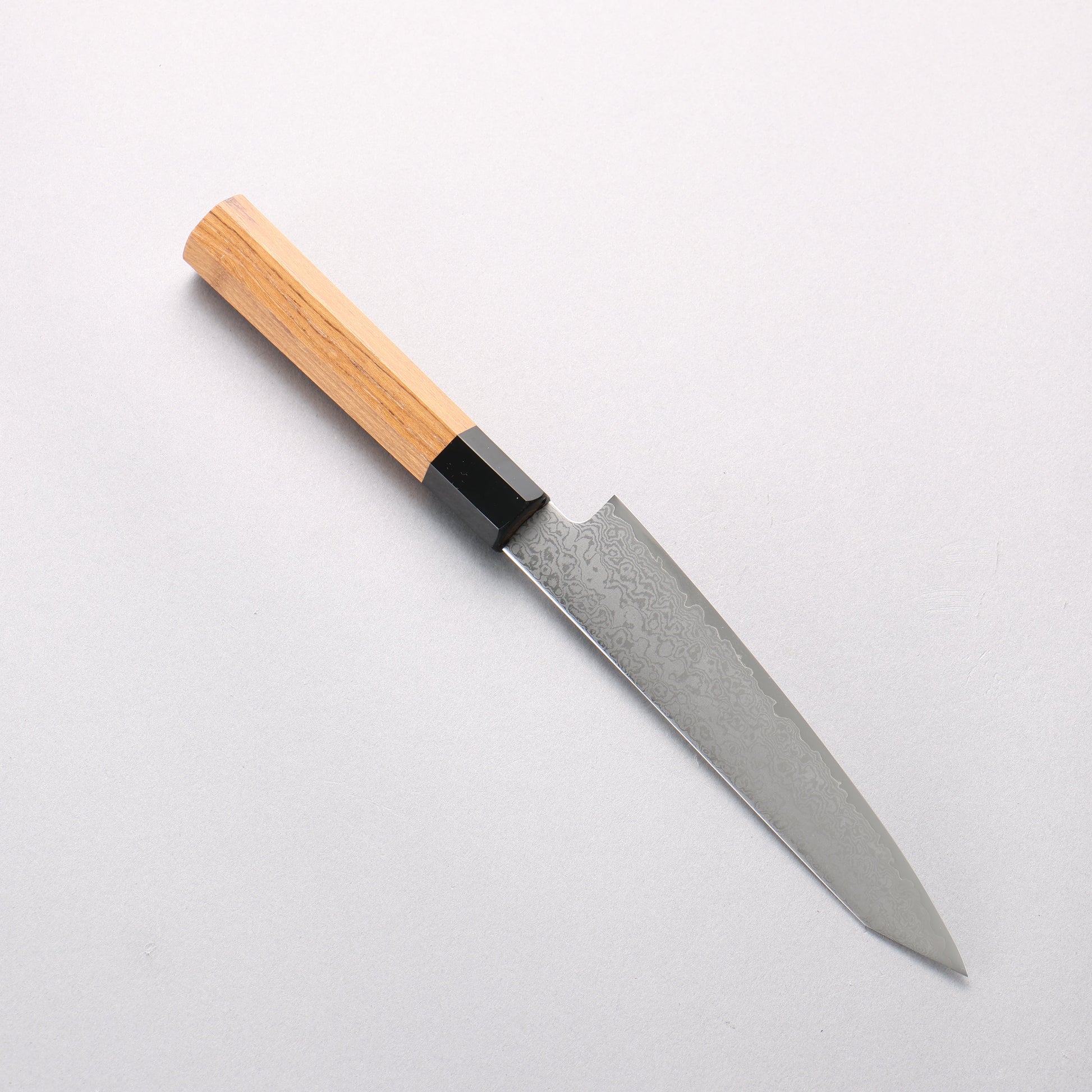 清助 V金10号 ダマスカス 切付ペティナイフ 120mm チーク (口輪：黒プラスチック)柄 - 清助刃物