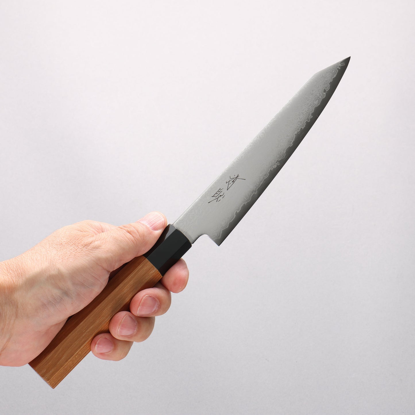 清助 V金10号 ダマスカス 切付ペティナイフ 120mm チーク (口輪：黒プラスチック)柄 - 清助刃物