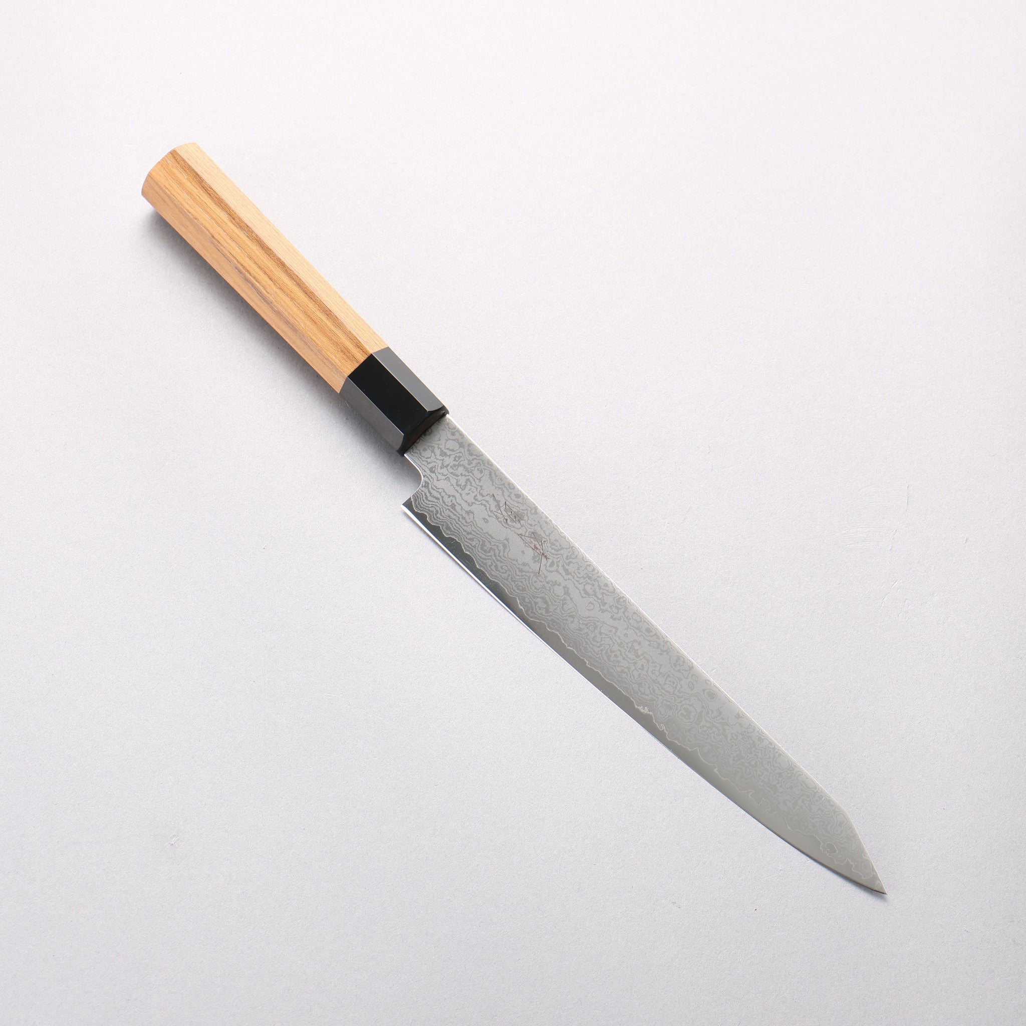 清助 V金10号 ダマスカス 切付ペティナイフ 180mm チーク (口輪：黒プラスチック)柄 - 清助刃物