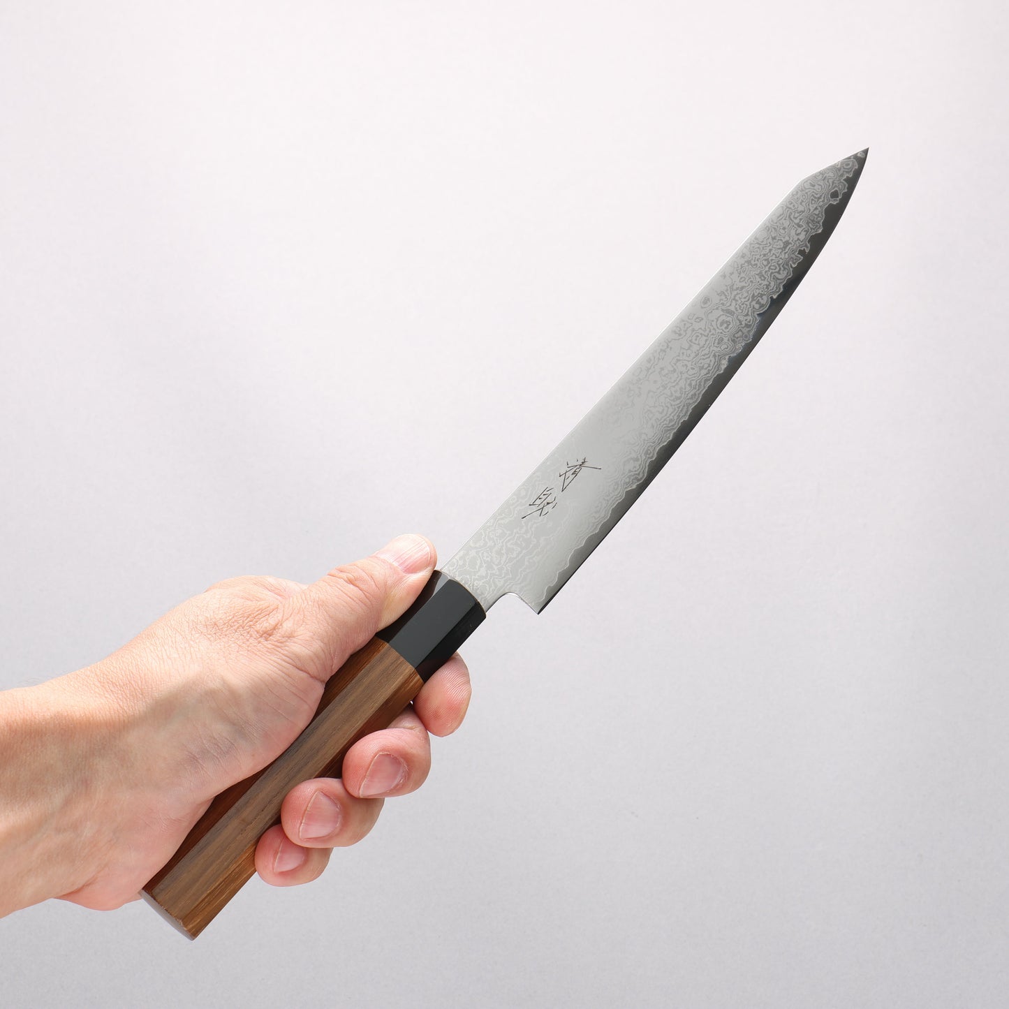 清助 V金10号 ダマスカス 切付ペティナイフ 180mm チーク (口輪：黒プラスチック)柄 - 清助刃物