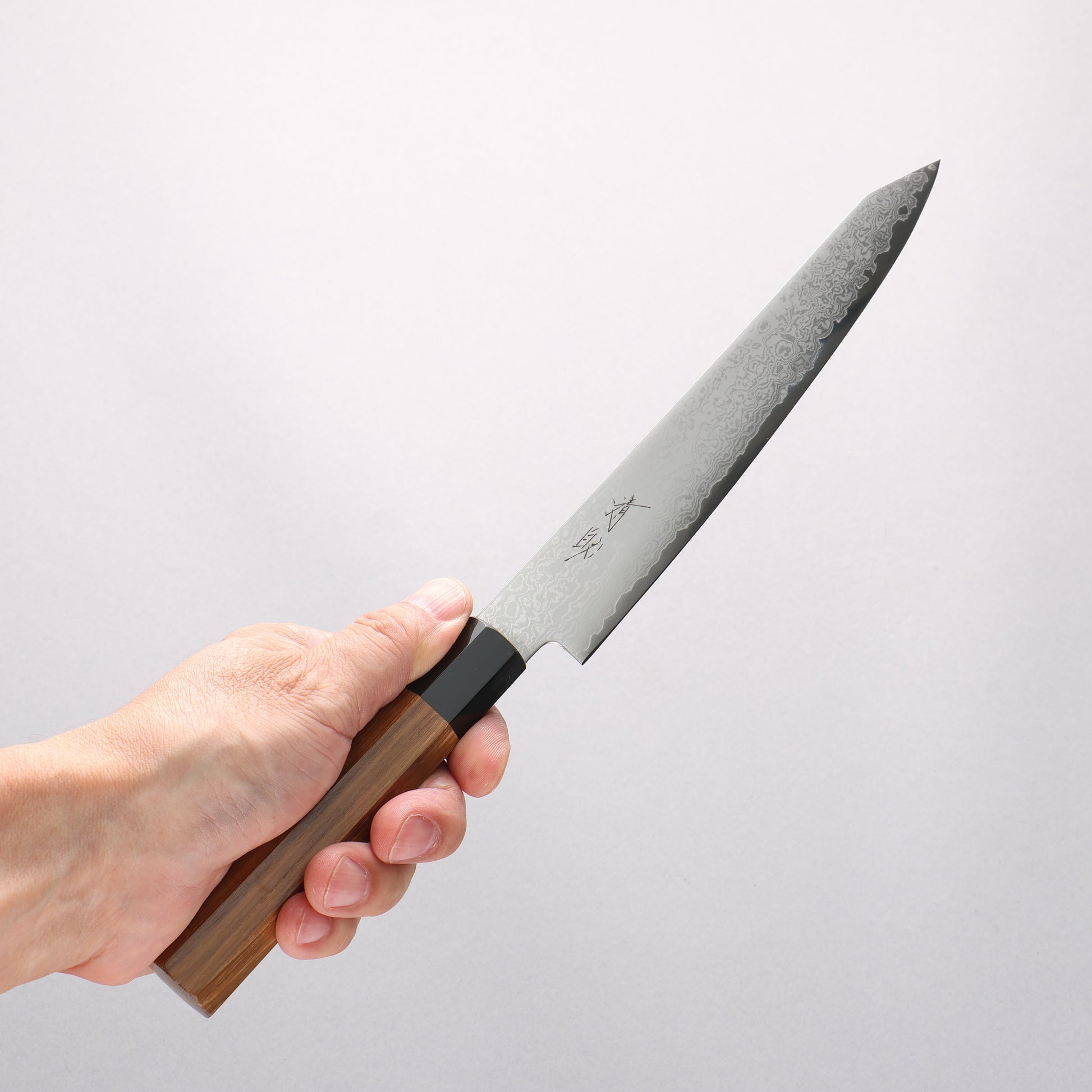 清助 V金10号 ダマスカス 切付ペティナイフ 180mm チーク (口輪：黒プラスチック)柄 - 清助刃物