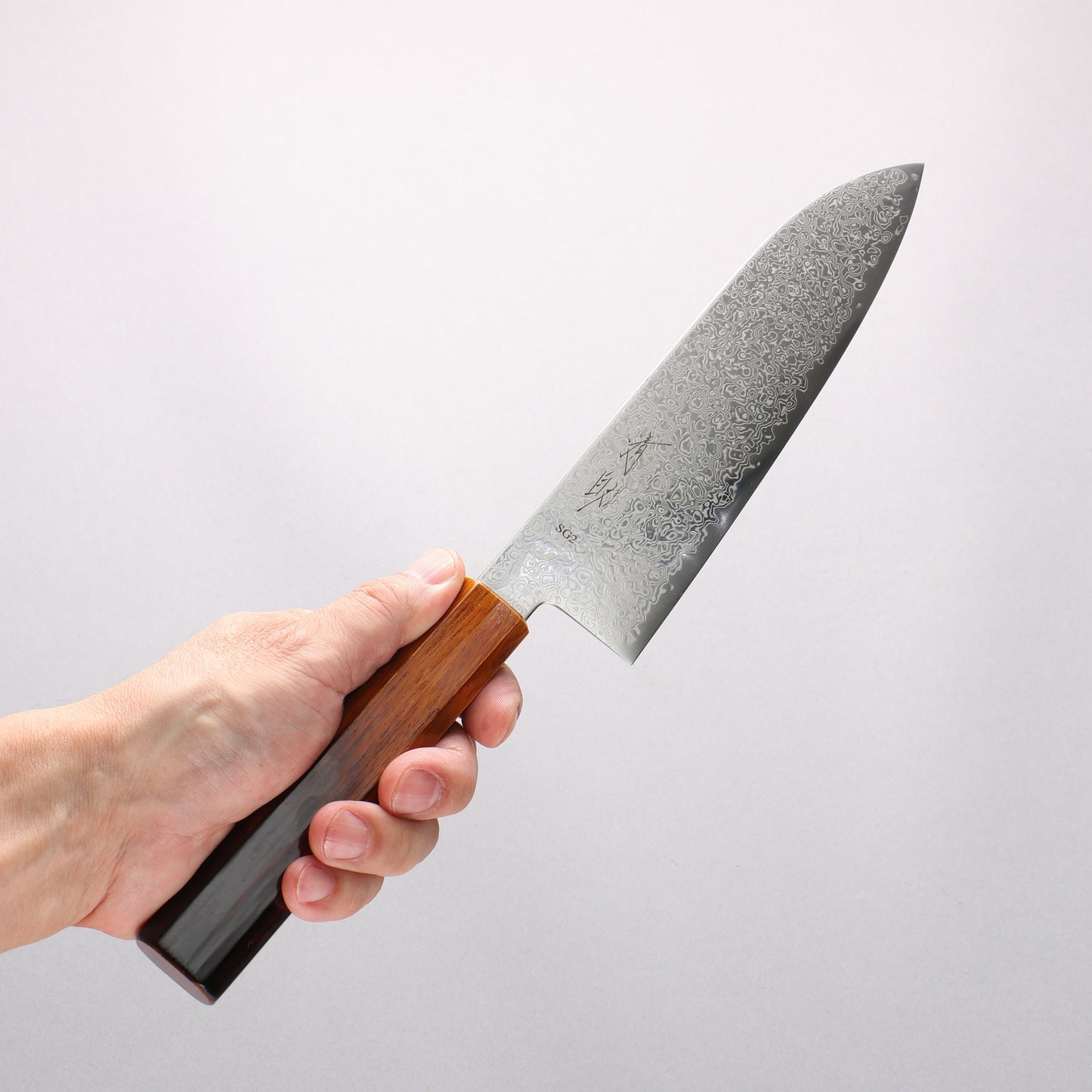 清助 SG2 ダマスカス 磨き仕上げ 三徳包丁 180mm 焼木漆塗り柄 - 清助刃物