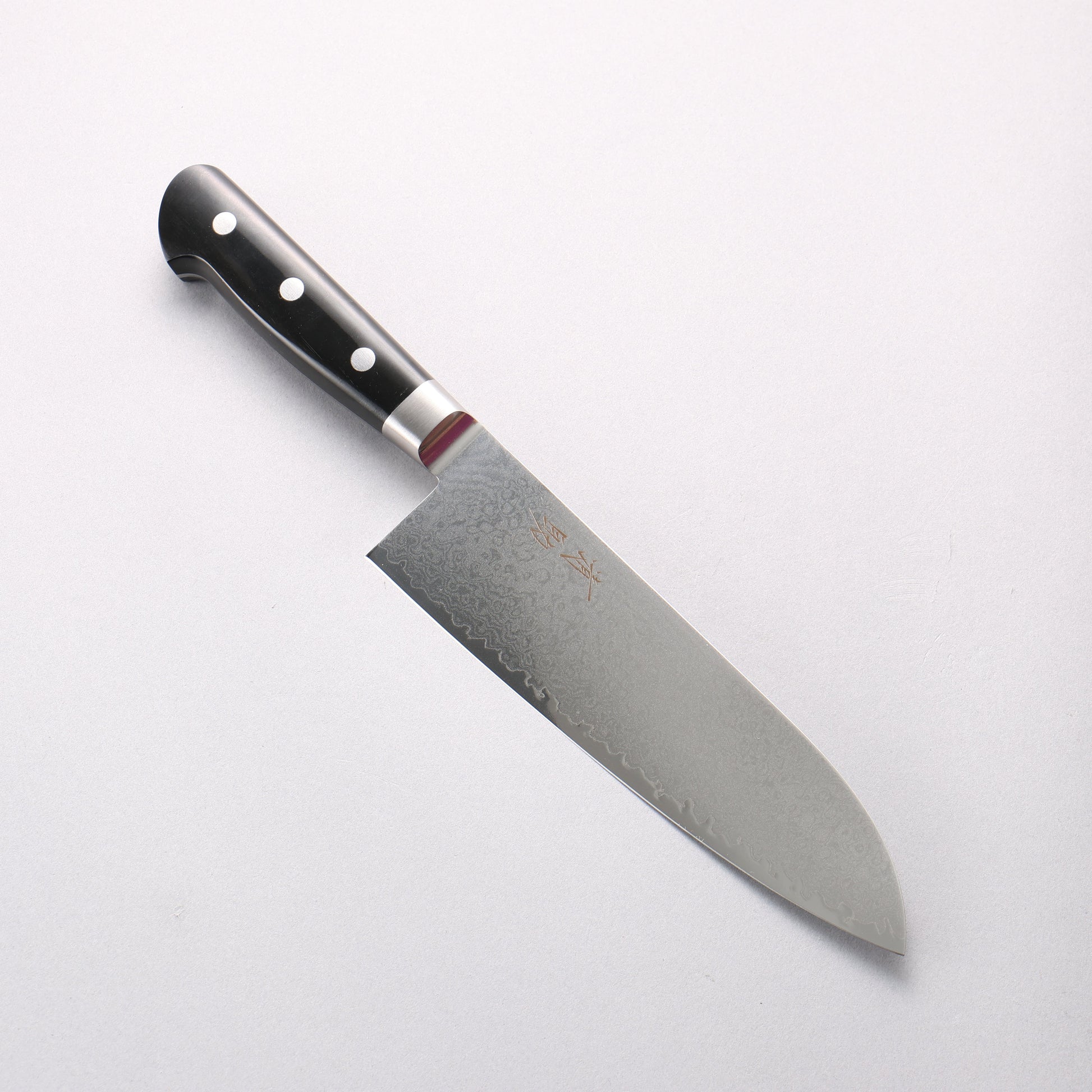 清助 V金10号 33層ダマスカス 三徳包丁 180mm 黒マイカルタ柄 
