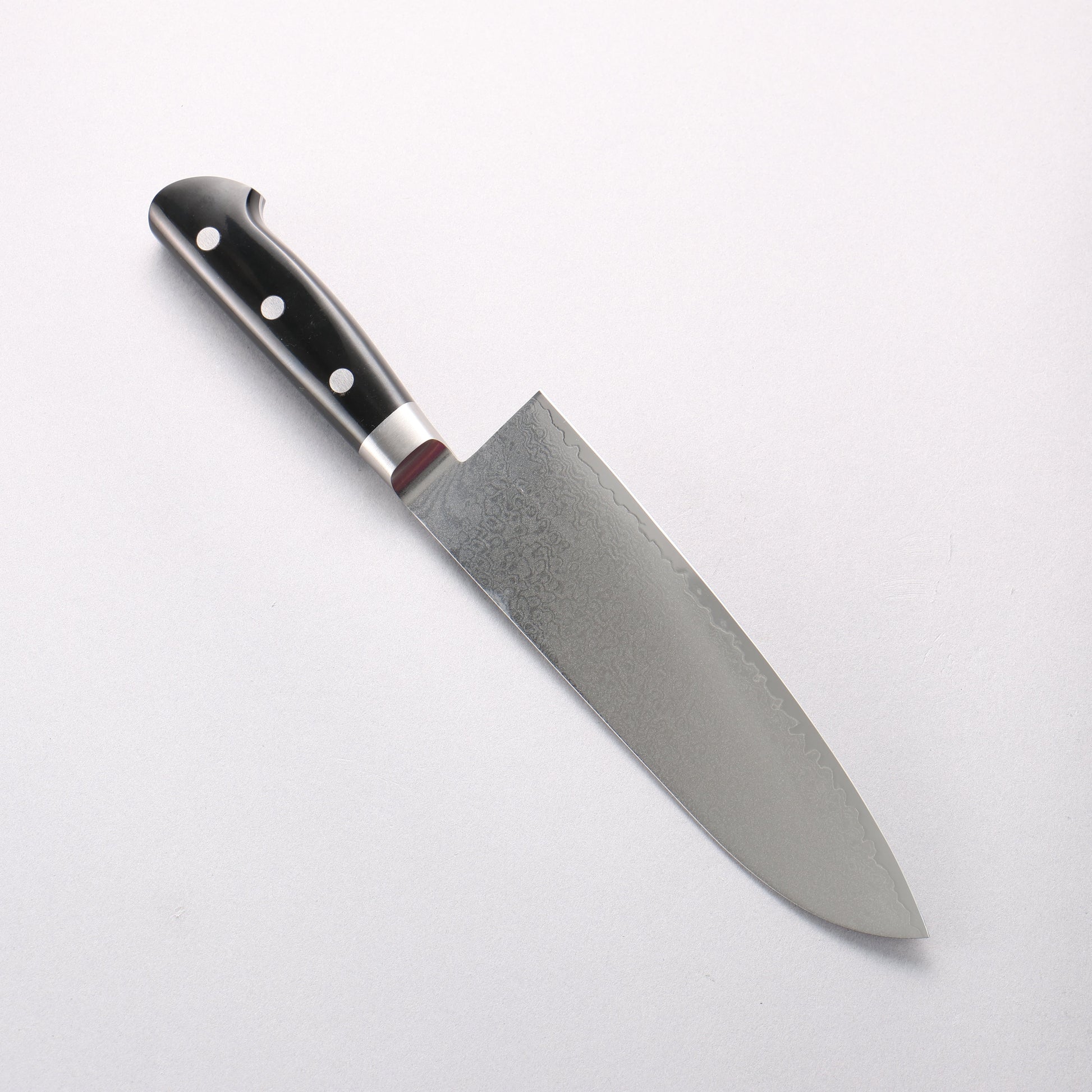 清助 V金10号 33層ダマスカス 三徳包丁 180mm 黒マイカルタ柄 