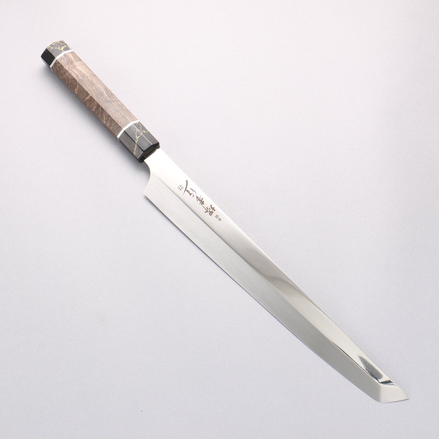 堺 孝行 銀龍 本焼 スウェーデン鋼 鏡面仕上げ 先丸柳刃包丁 300mm スタビライズドウッド柄 鞘付き - 清助刃物