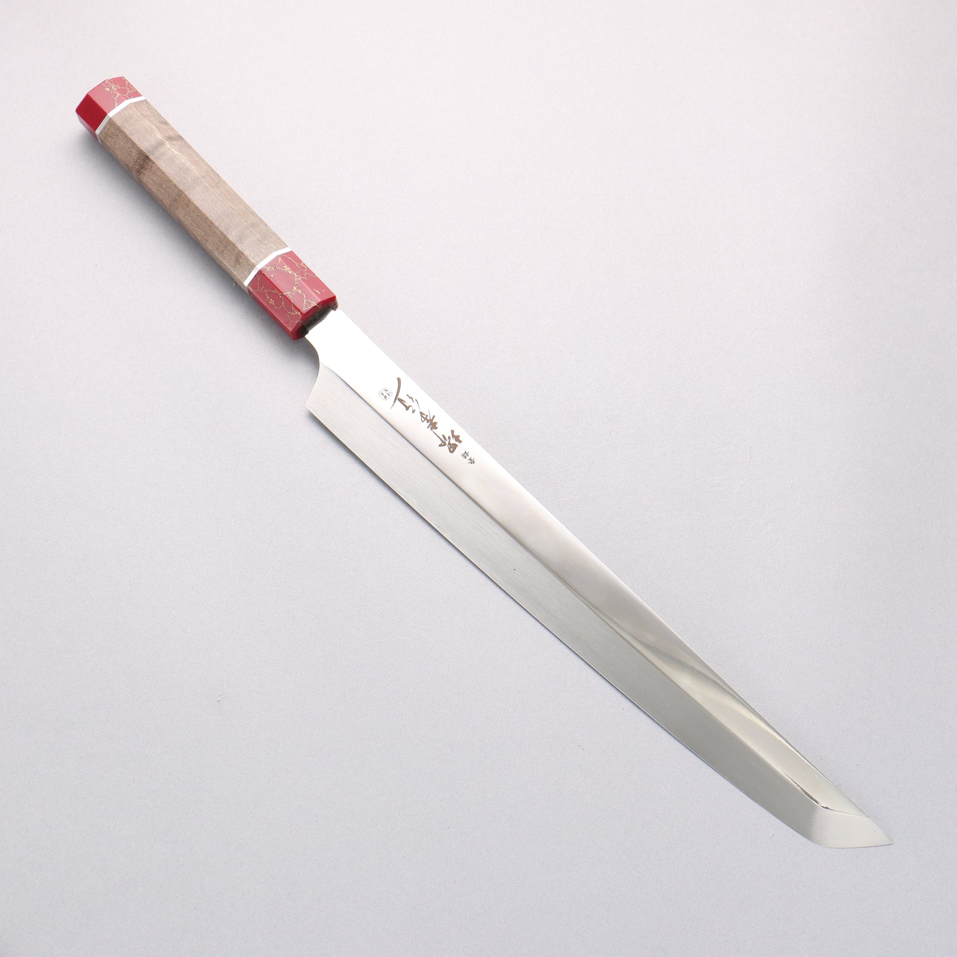 堺 孝行 銀龍 本焼 スウェーデン鋼 鏡面仕上げ 先丸柳刃包丁 300mm スタビライズドウッド柄 鞘付き - 清助刃物