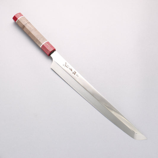 堺 孝行 銀龍 本焼 スウェーデン鋼 鏡面仕上げ 先丸柳刃包丁 300mm スタビライズドウッド柄 鞘付き - 清助刃物
