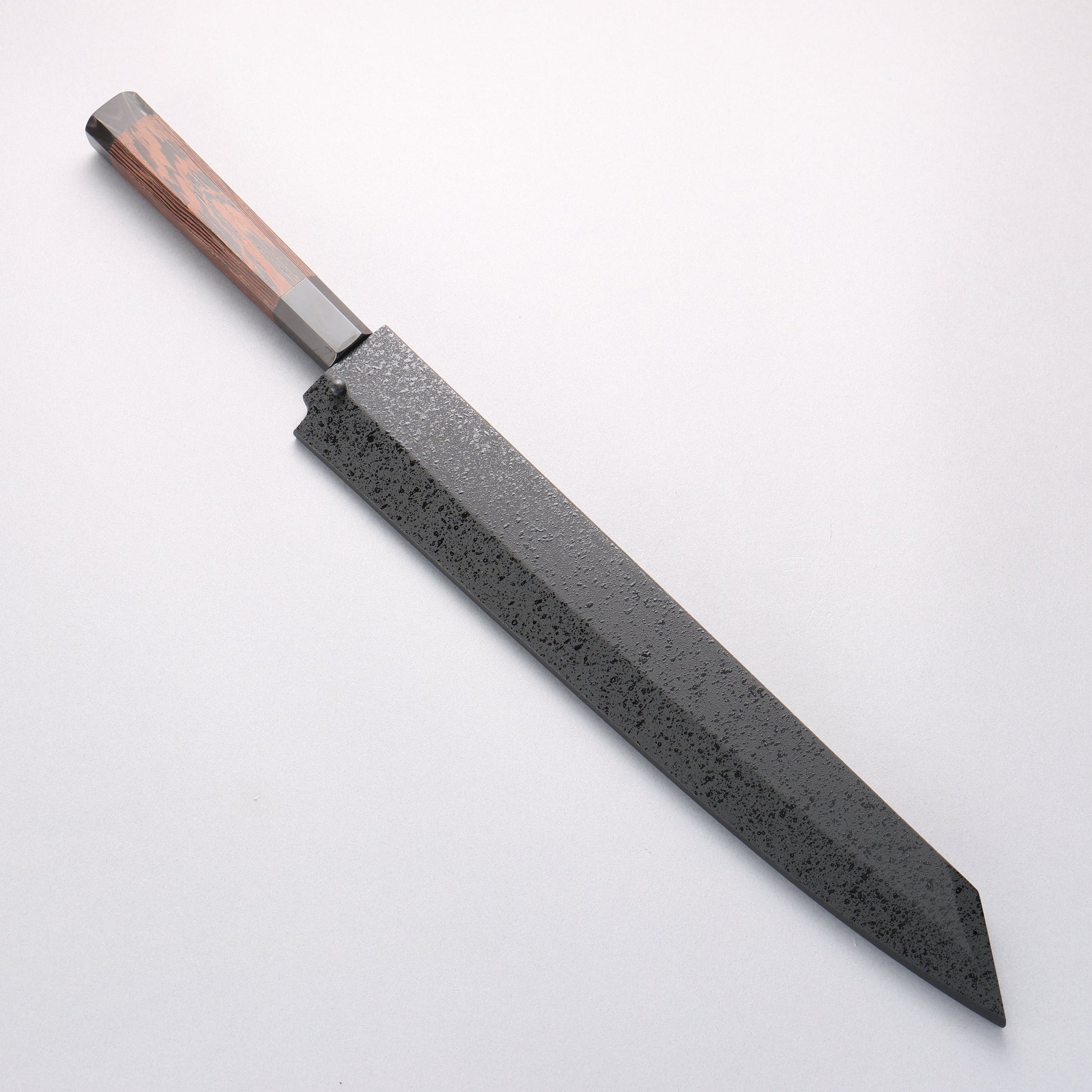 堺 孝行 銀龍 本焼 スウェーデン鋼 鏡面仕上げ 剣型柳刃包丁 300mm ウェンジ(両側水牛リング付き）柄 鞘付き - 清助刃物