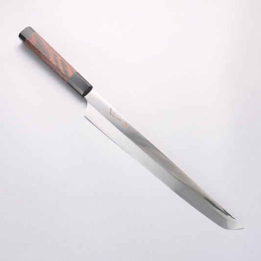 堺 孝行 銀龍 本焼 スウェーデン鋼 鏡面仕上げ 先丸柳刃包丁  300mm ウェンジ(両側水牛リング付き）柄 鞘付き