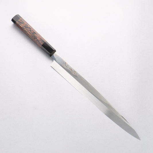 堺 孝行 銀龍 本焼 スウェーデン鋼 鏡面仕上げ 柳刃包丁 300mm ウェンジ(両側水牛リング付き）柄 鞘付き - 清助刃物