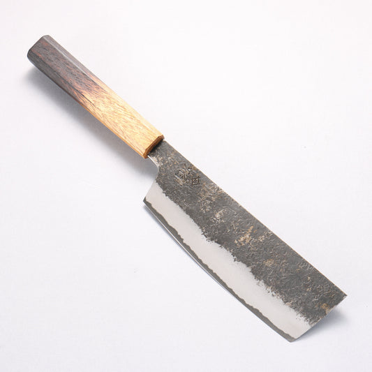 堺 孝行 焔紅蓮 青ニ鋼 黒打 鎚目 菜切包丁  180mm 樫焼柄