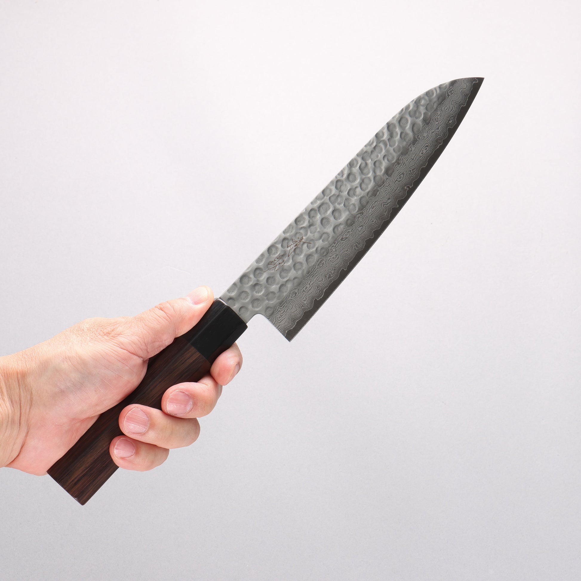 清助 V金10号 鎚目 ダマスカス 三徳包丁 180mm 紫檀 (口輪：黒合板)柄 - 清助刃物