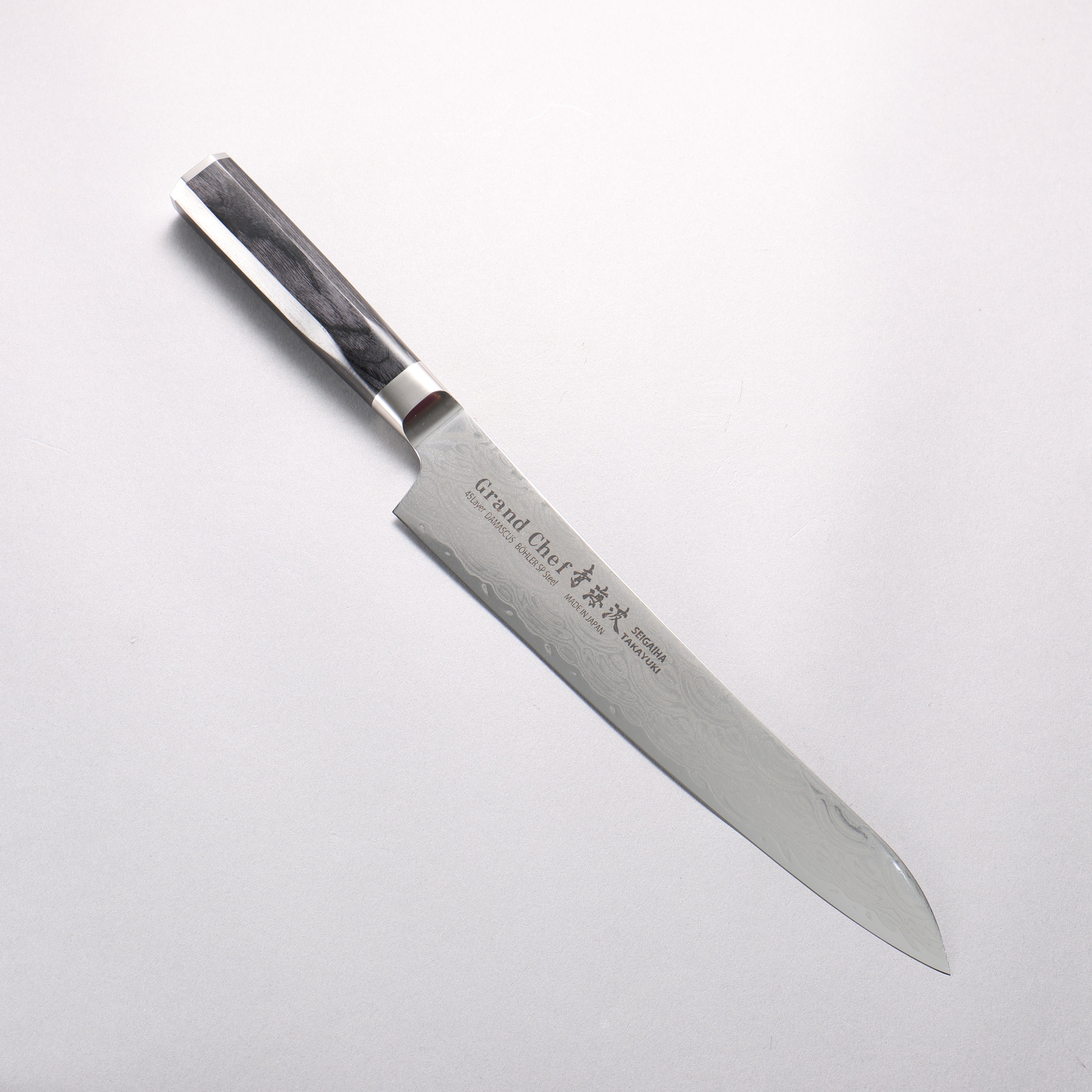 堺 孝行 青海波 Böhler SP スチール 45層ダマスカス 磨き仕上げ 筋引包丁 240mm 黒合板柄