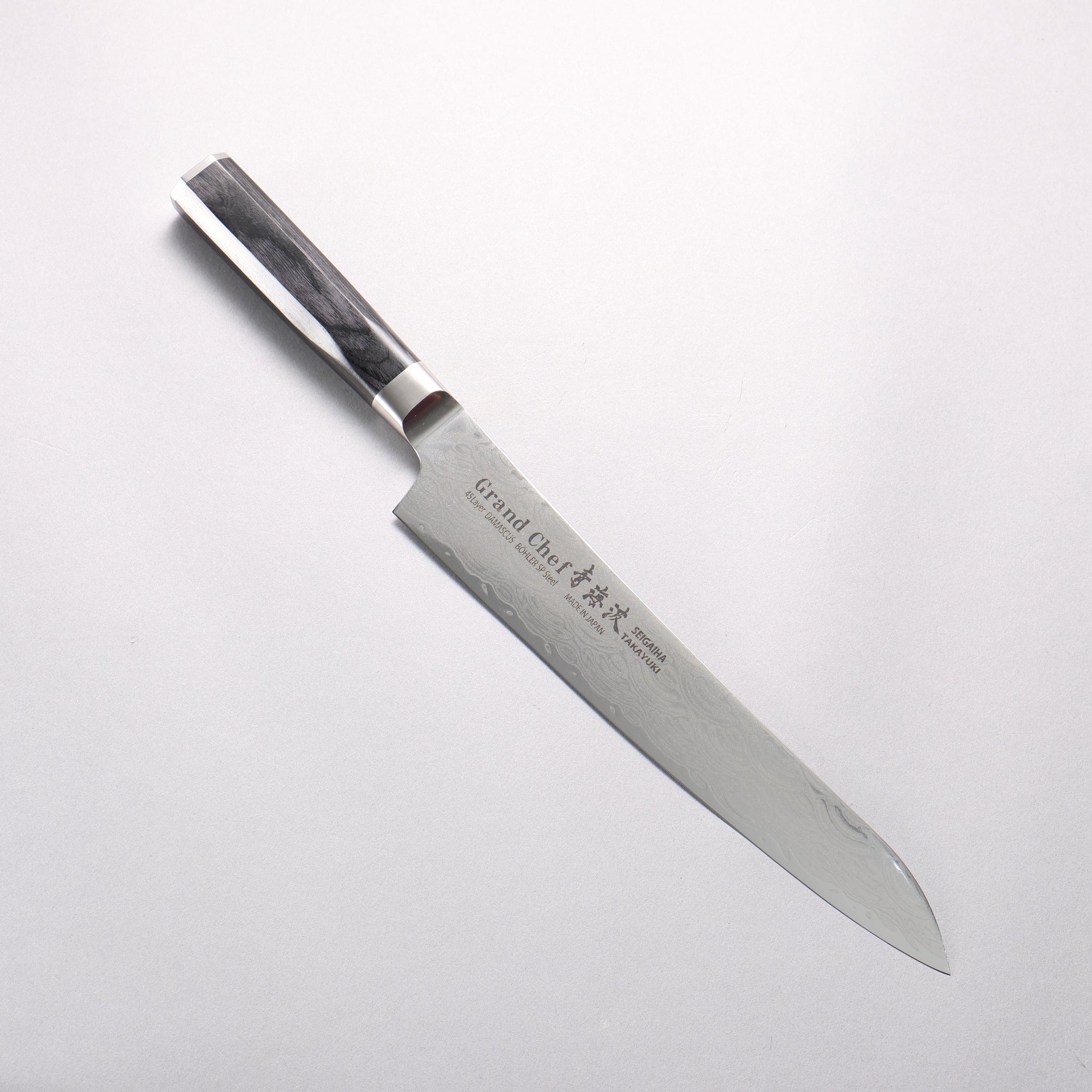 堺 孝行 青海波 Böhler SP スチール 45層ダマスカス 磨き仕上げ 筋引包丁 240mm 黒合板柄