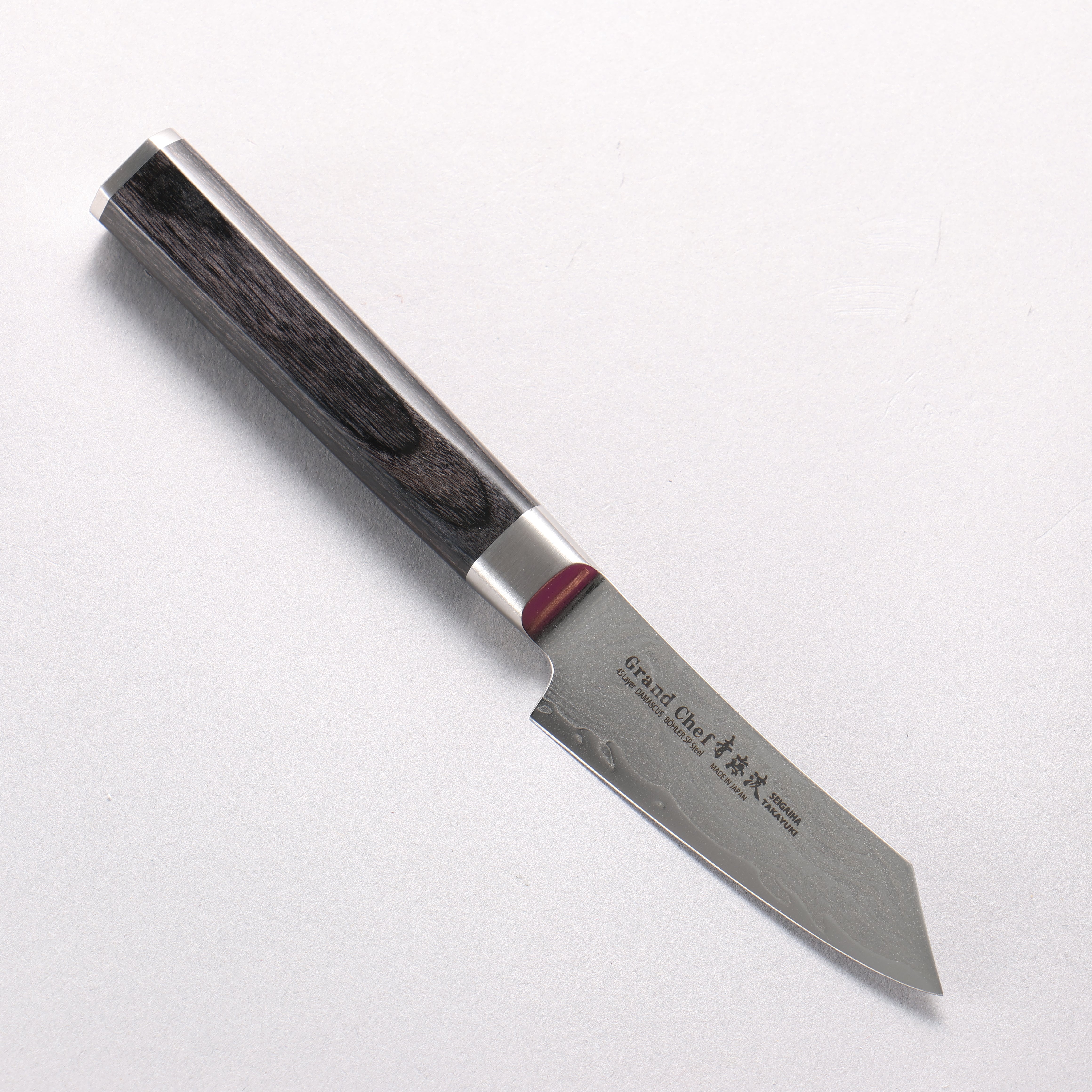 堺 孝行 青海波 Böhler SP スチール 45層ダマスカス 磨き仕上げ 剣型パーリング包丁 80mm 黒合板柄