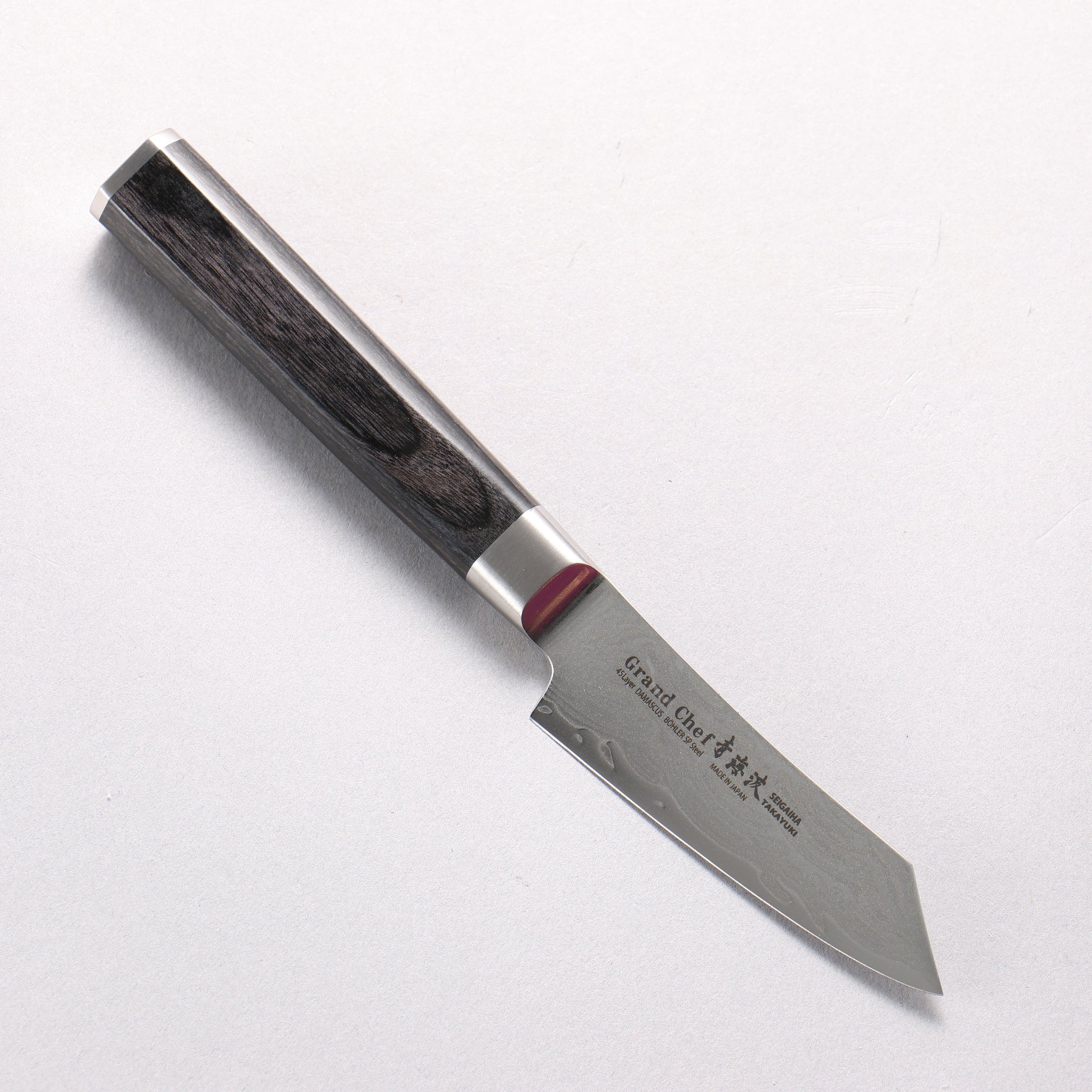 堺 孝行 青海波 Böhler SP スチール 45層ダマスカス 磨き仕上げ 剣型パーリング包丁 80mm 黒合板柄