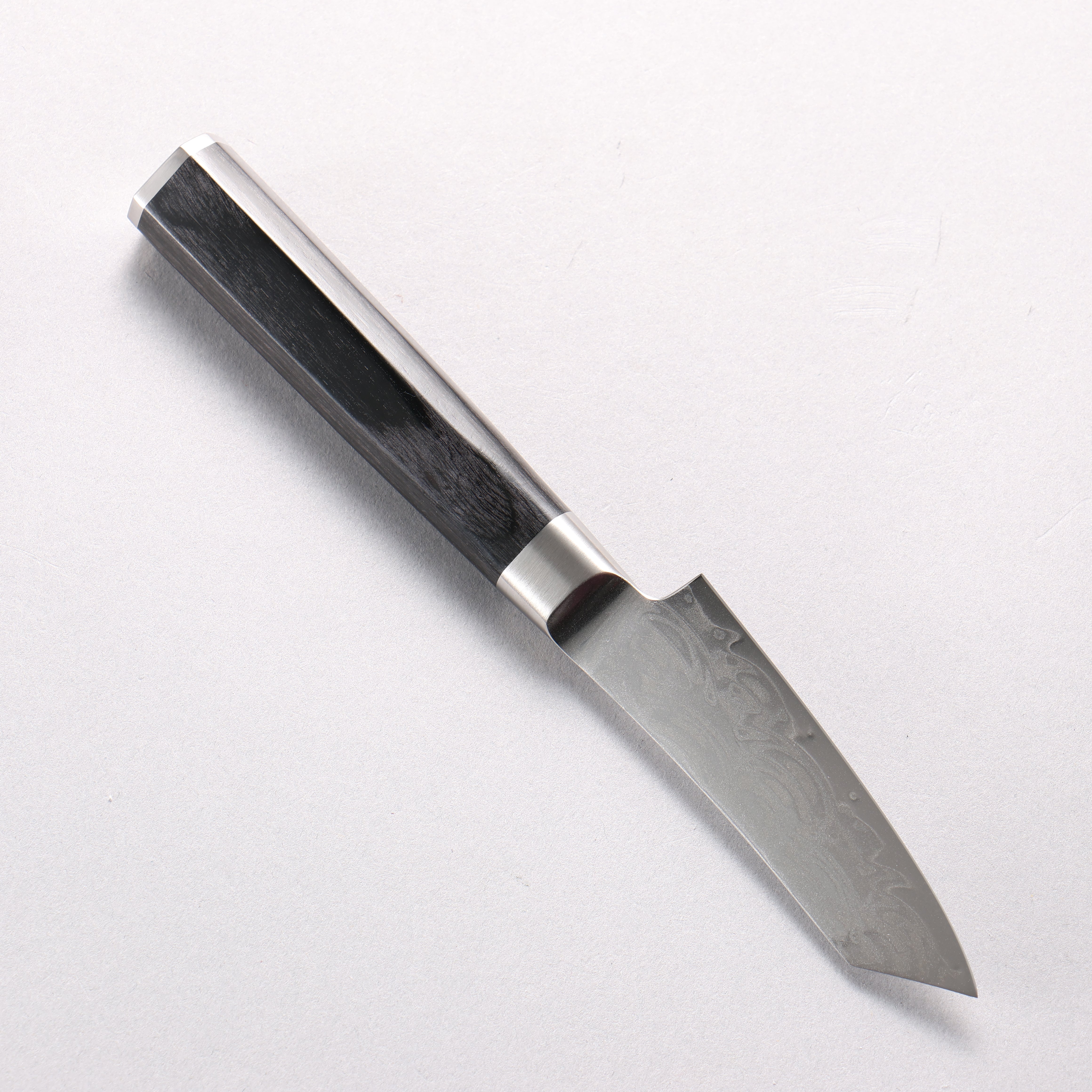 堺 孝行 青海波 Böhler SP スチール 45層ダマスカス 磨き仕上げ 剣型パーリング包丁 80mm 黒合板柄