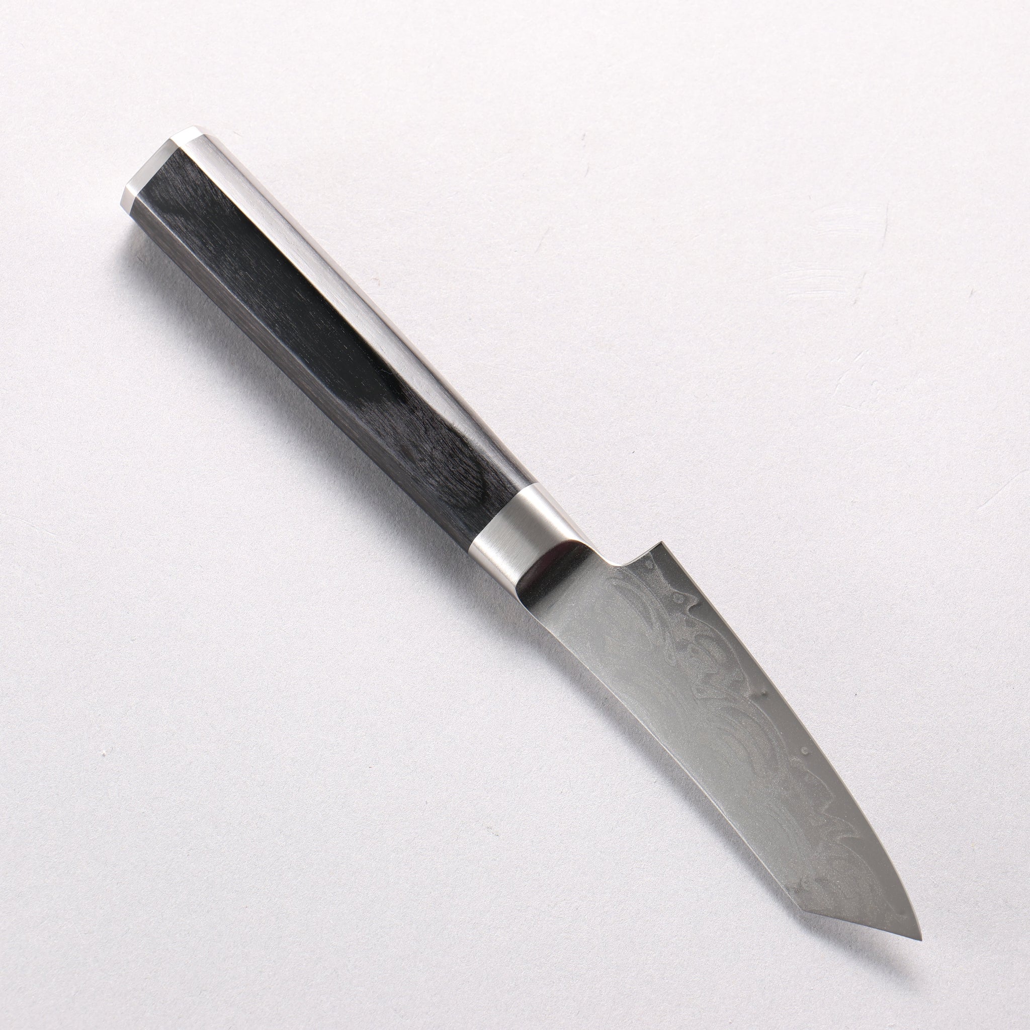 堺 孝行 青海波 Böhler SP スチール 45層ダマスカス 磨き仕上げ 剣型パーリング包丁 80mm 黒合板柄