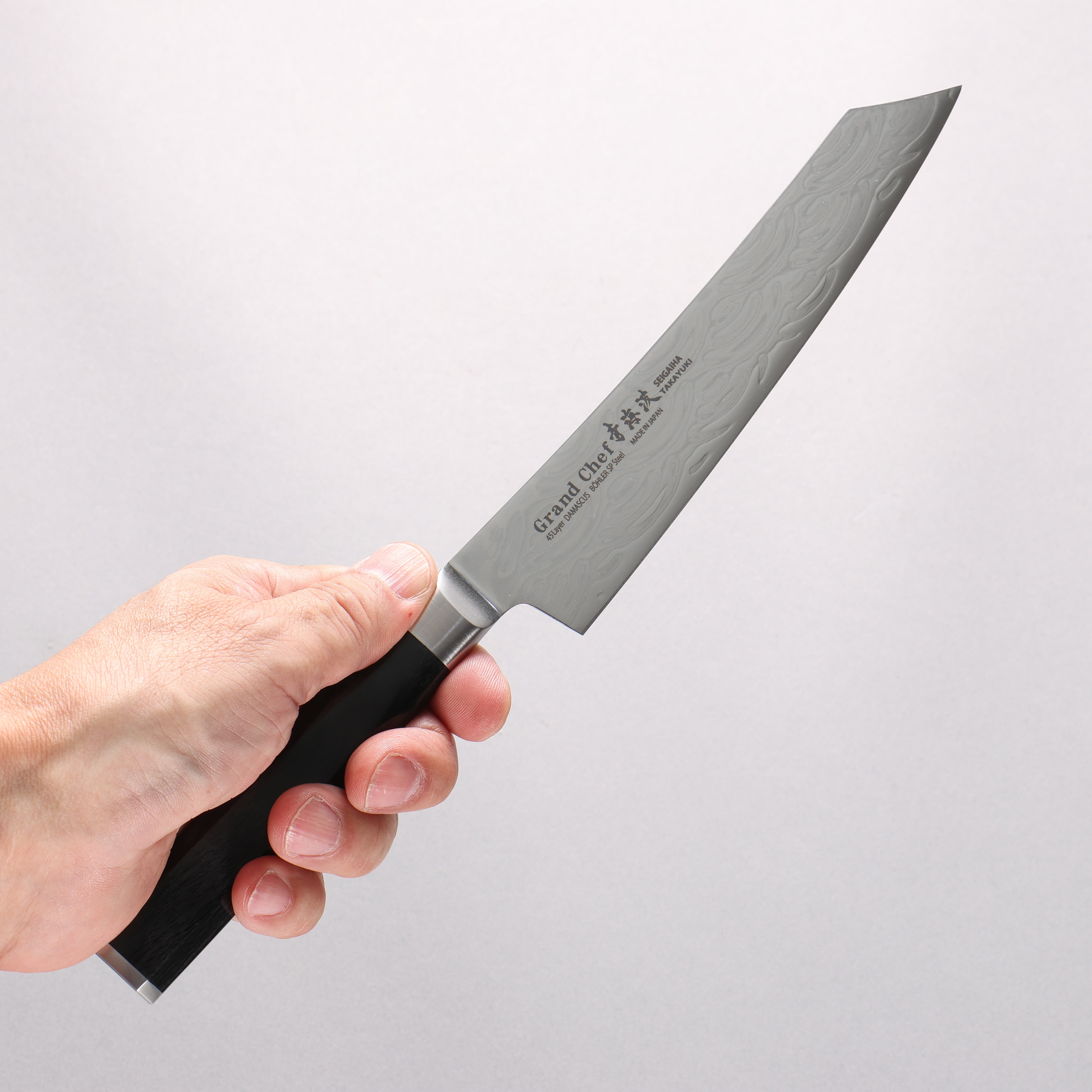 堺 孝行 青海波 Böhler SP スチール 45層ダマスカス 磨き仕上げ 剣型ペティナイフ包丁 150mm 黒合板柄