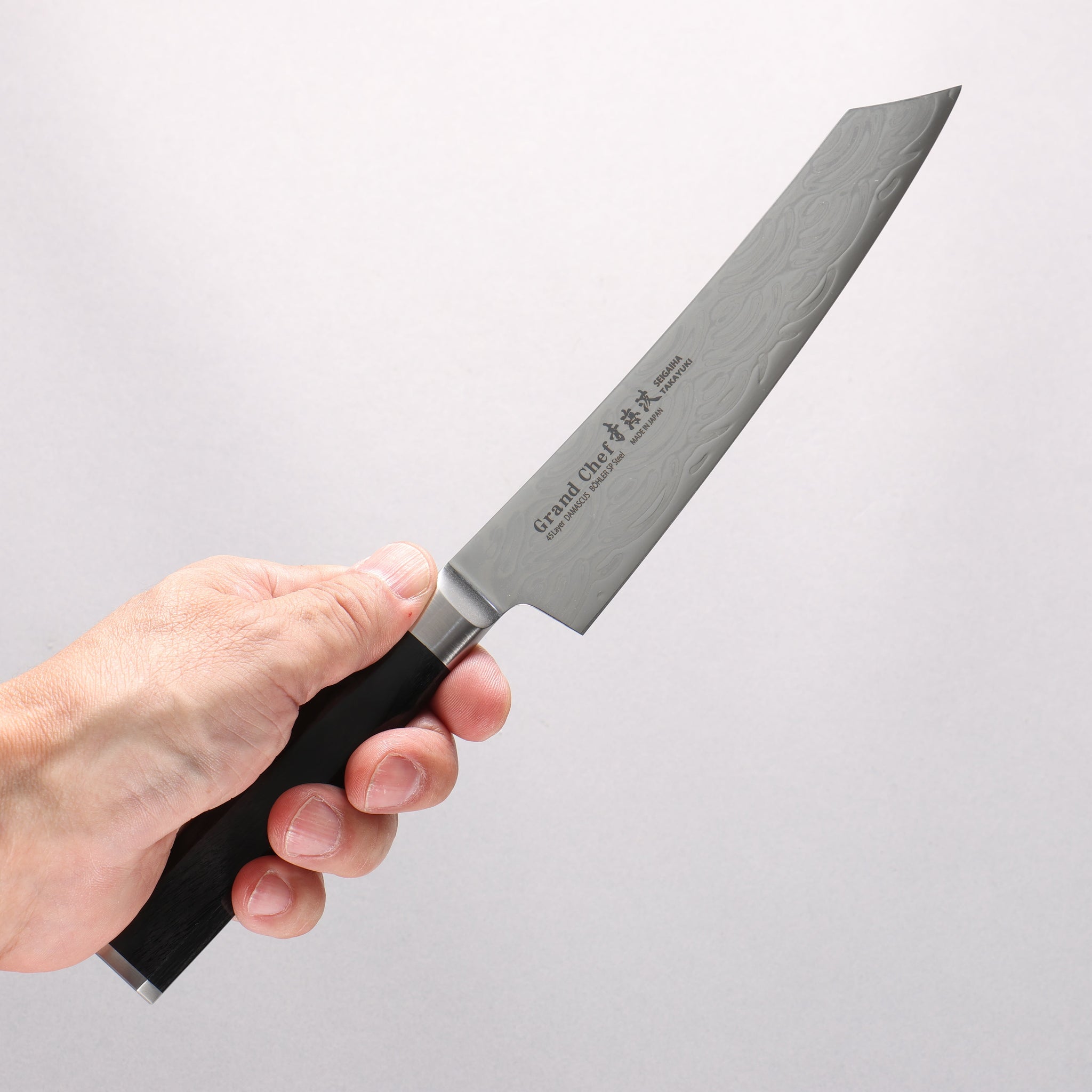 堺 孝行 青海波 Böhler SP スチール 45層ダマスカス 磨き仕上げ 剣型ペティナイフ包丁 150mm 黒合板柄