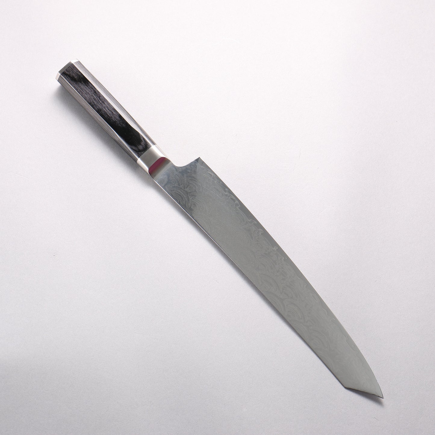 堺 孝行 青海波 Böhler SP スチール 45層ダマスカス 磨き仕上げ 剣型筋引包丁 240mm 黒合板柄 - 清助刃物