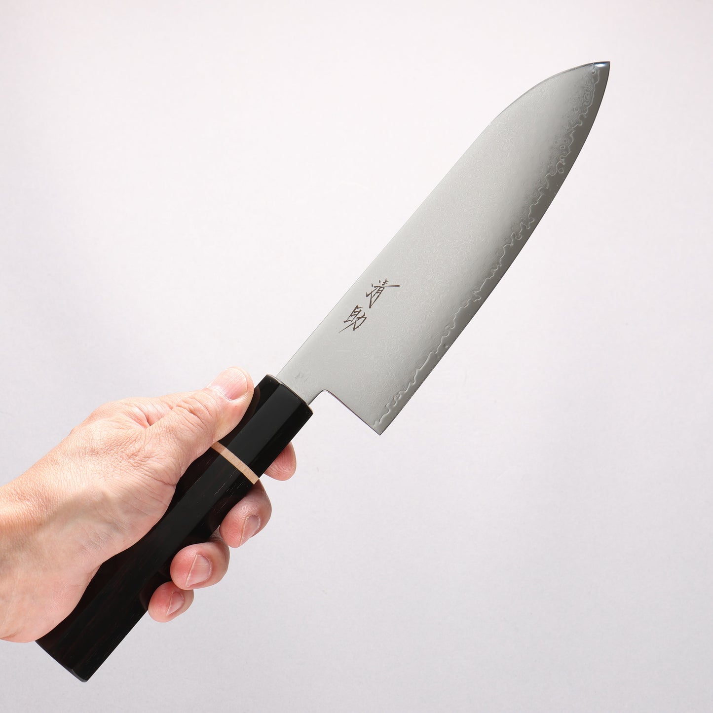 清助 V金10号 33層ダマスカス 三徳包丁 180mm 黒檀(白輪）柄 - 清助刃物