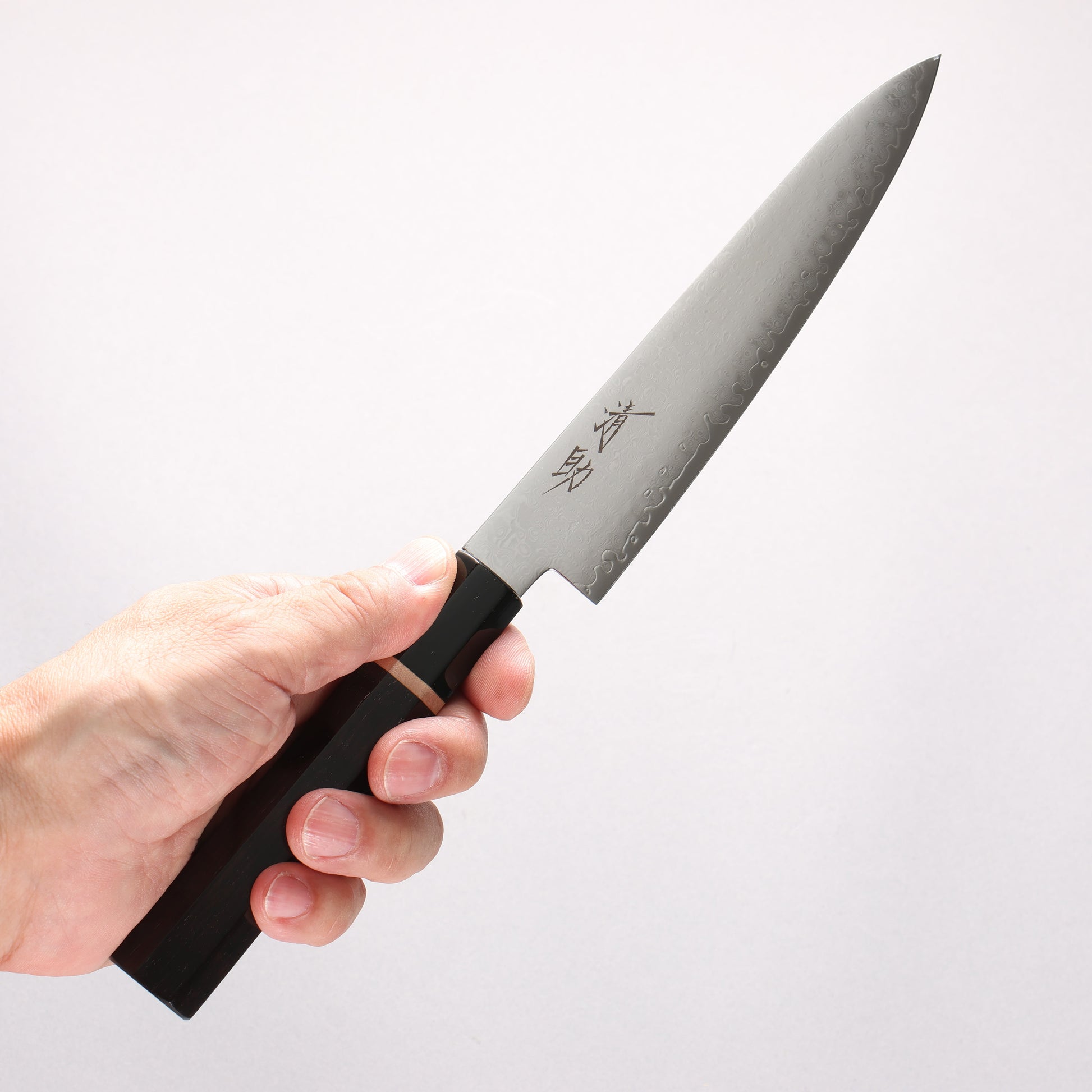 清助 V金10号 33層ダマスカス ペティーナイフ 150mm 黒檀(白輪）柄 - 清助刃物