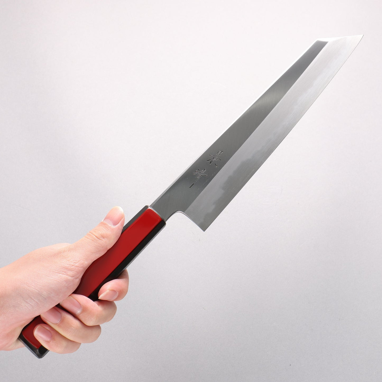 景清 白一鋼 切付牛刀包丁 240mm 赤呂漆塗り (朴)柄 - 清助刃物