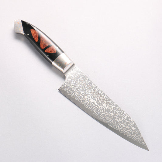 佳人 ZDP189 ダマスカス 磨き仕上げ 切付三徳包丁 165mm 花林瘤インレイ柄