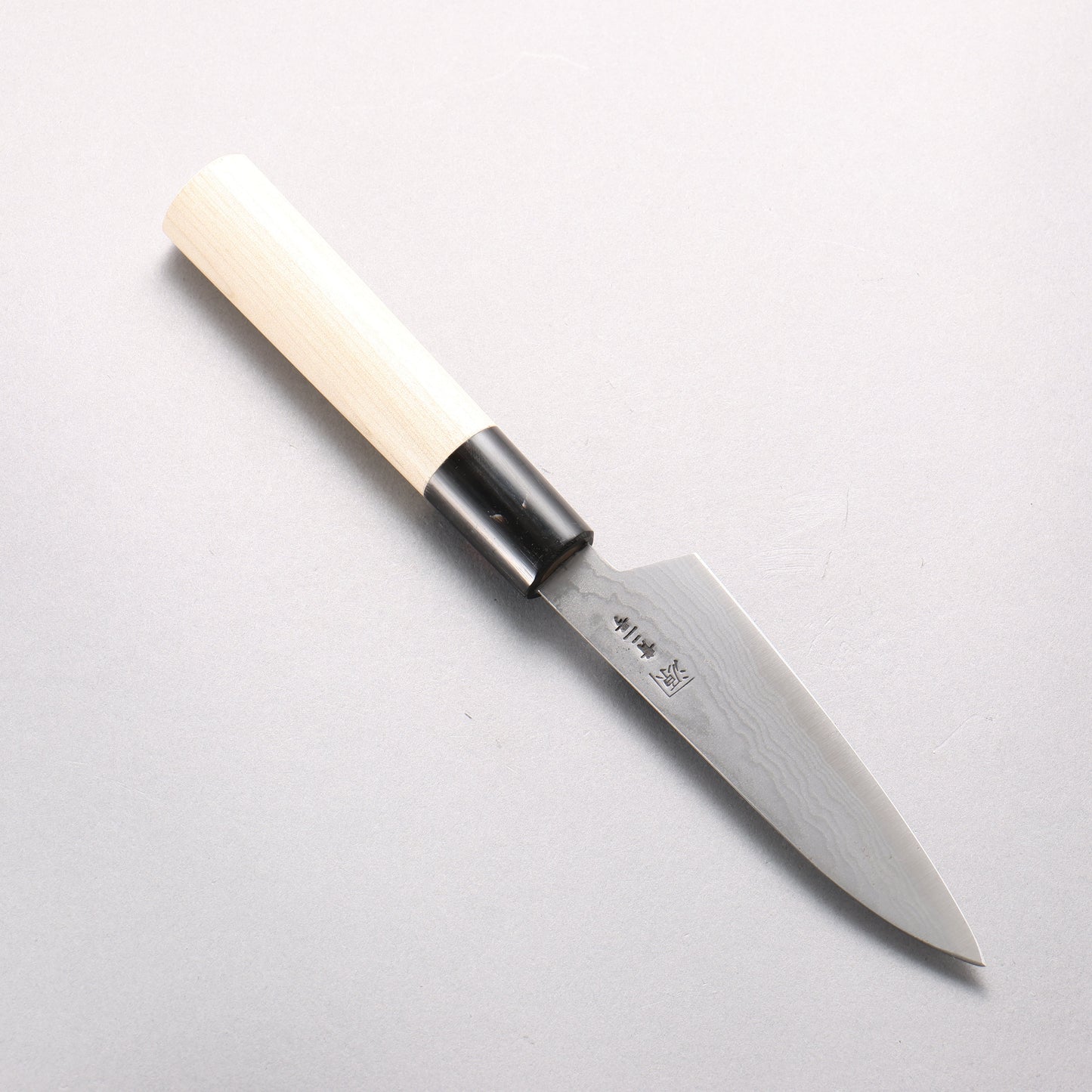 田中 誠貴 青ニ鋼 ダマスカス ペティーナイフ 120mm 朴 (口輪：水牛)柄 - 清助刃物