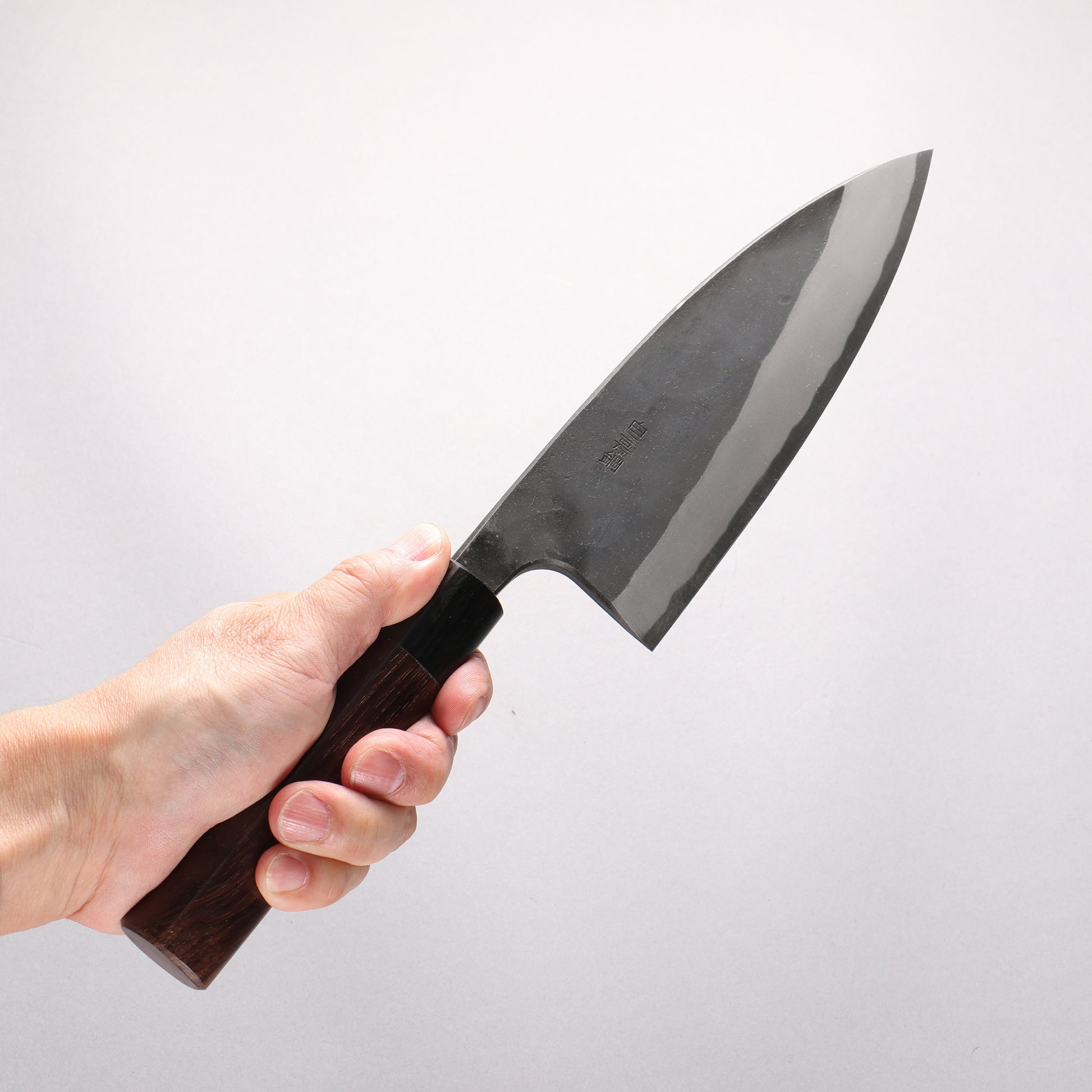 山本 直 白ニ鋼 黒打 両出刃 165mm 紫檀 (口輪：黒合板)柄 - 清助刃物