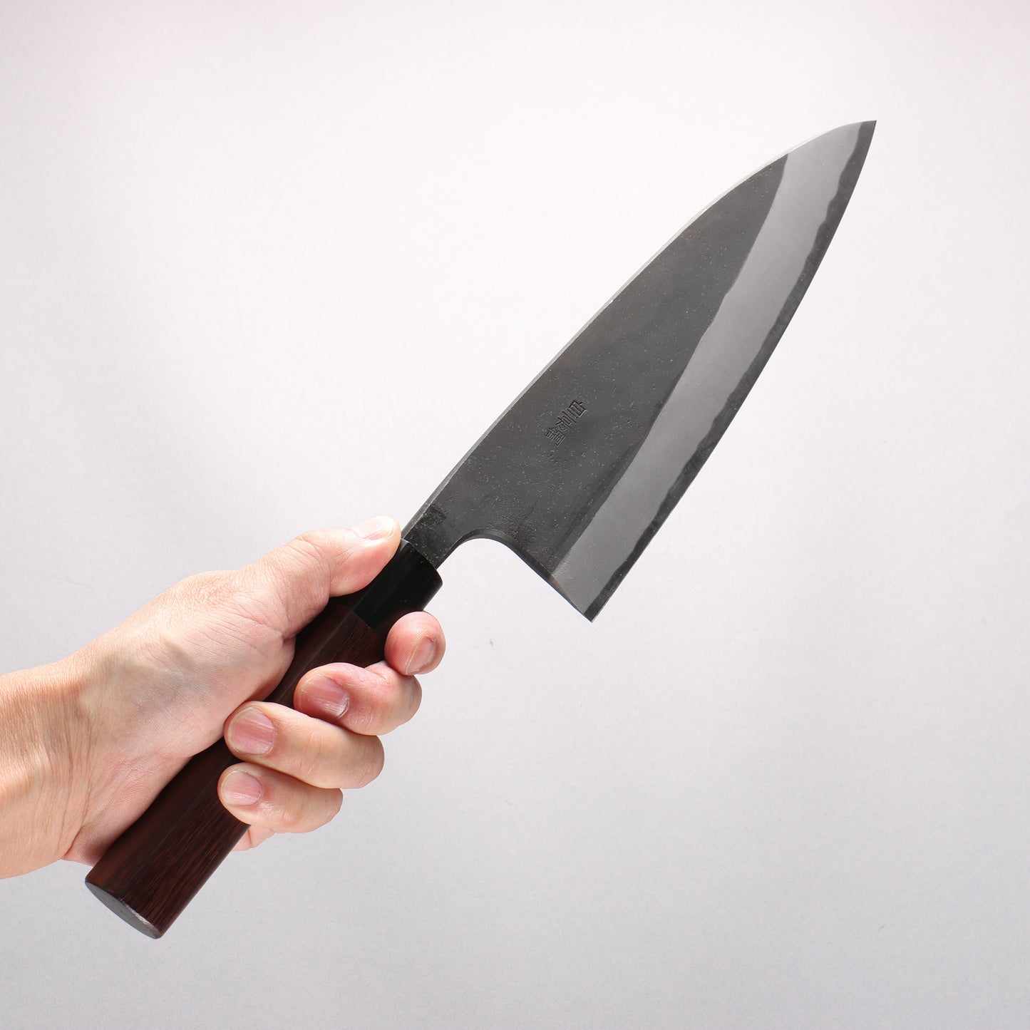 山本 直 白ニ鋼 黒打 両出刃 210mm 紫檀 (口輪：黒合板)柄 - 清助刃物