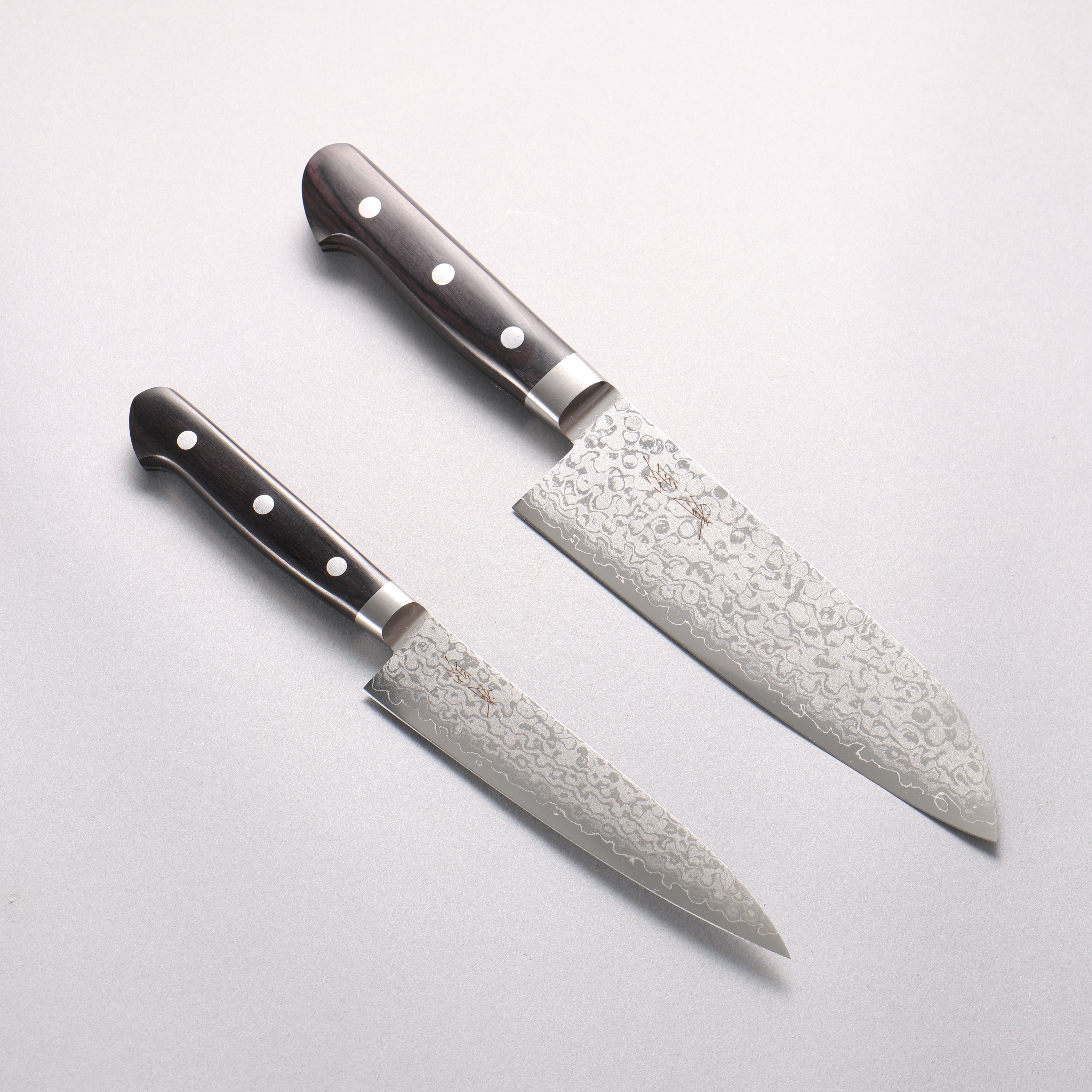 清助 V金10号 ダマスカス 三徳包丁&ペティナイフセット 黒合板柄 140mm & 170mm