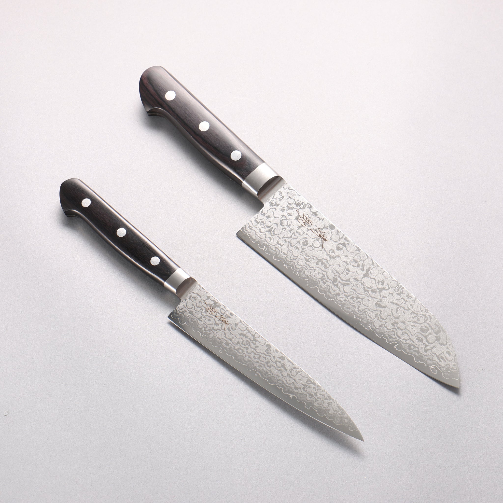 清助 V金10号 ダマスカス 三徳包丁&ペティナイフセット 黒合板柄 140mm & 170mm