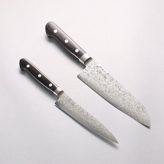 清助 V金10号 ダマスカス 三徳包丁&ペティナイフセット 黒合板柄 170mm & 140mm - 清助刃物