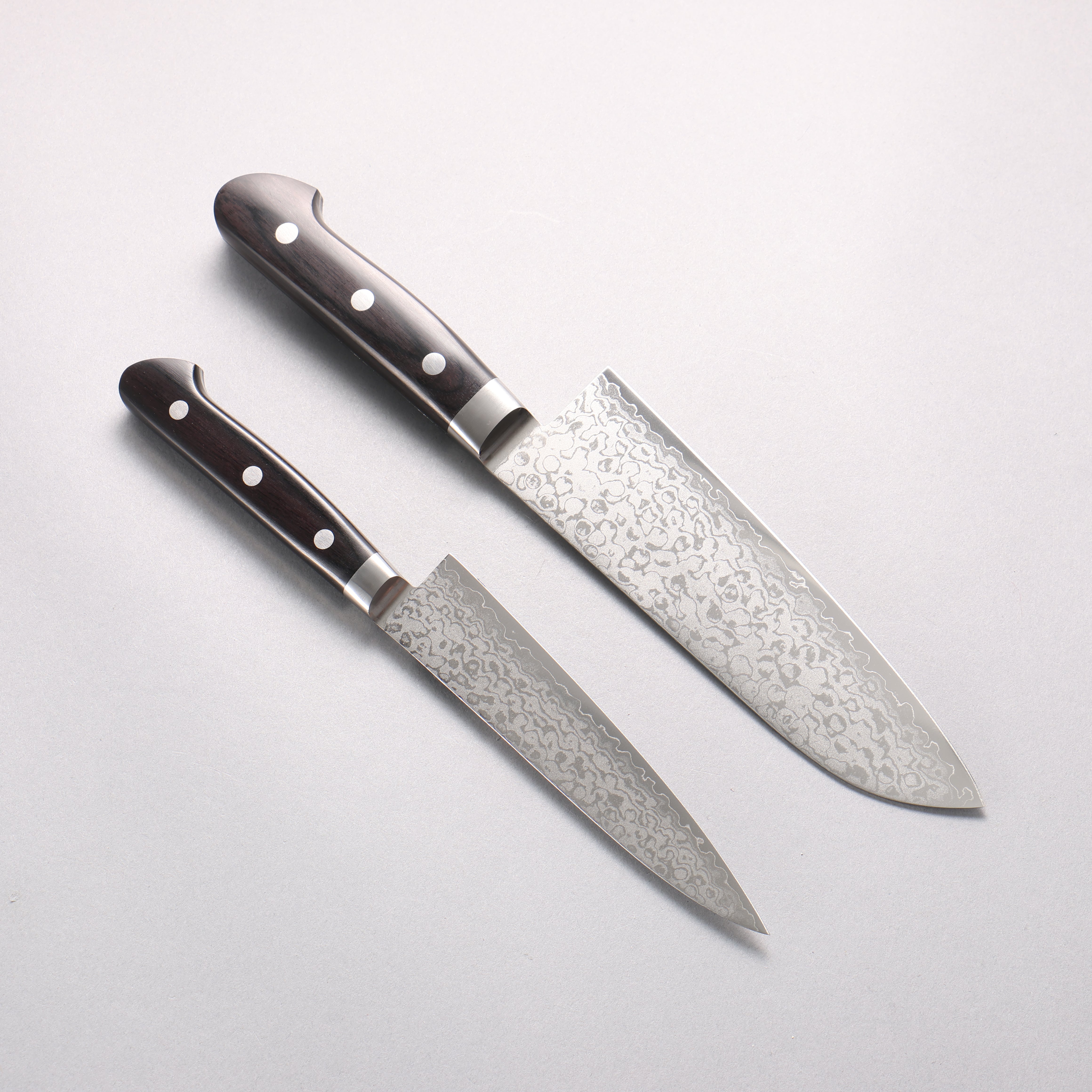 清助 V金10号 ダマスカス 三徳包丁&ペティナイフセット 黒合板柄 140mm & 170mm