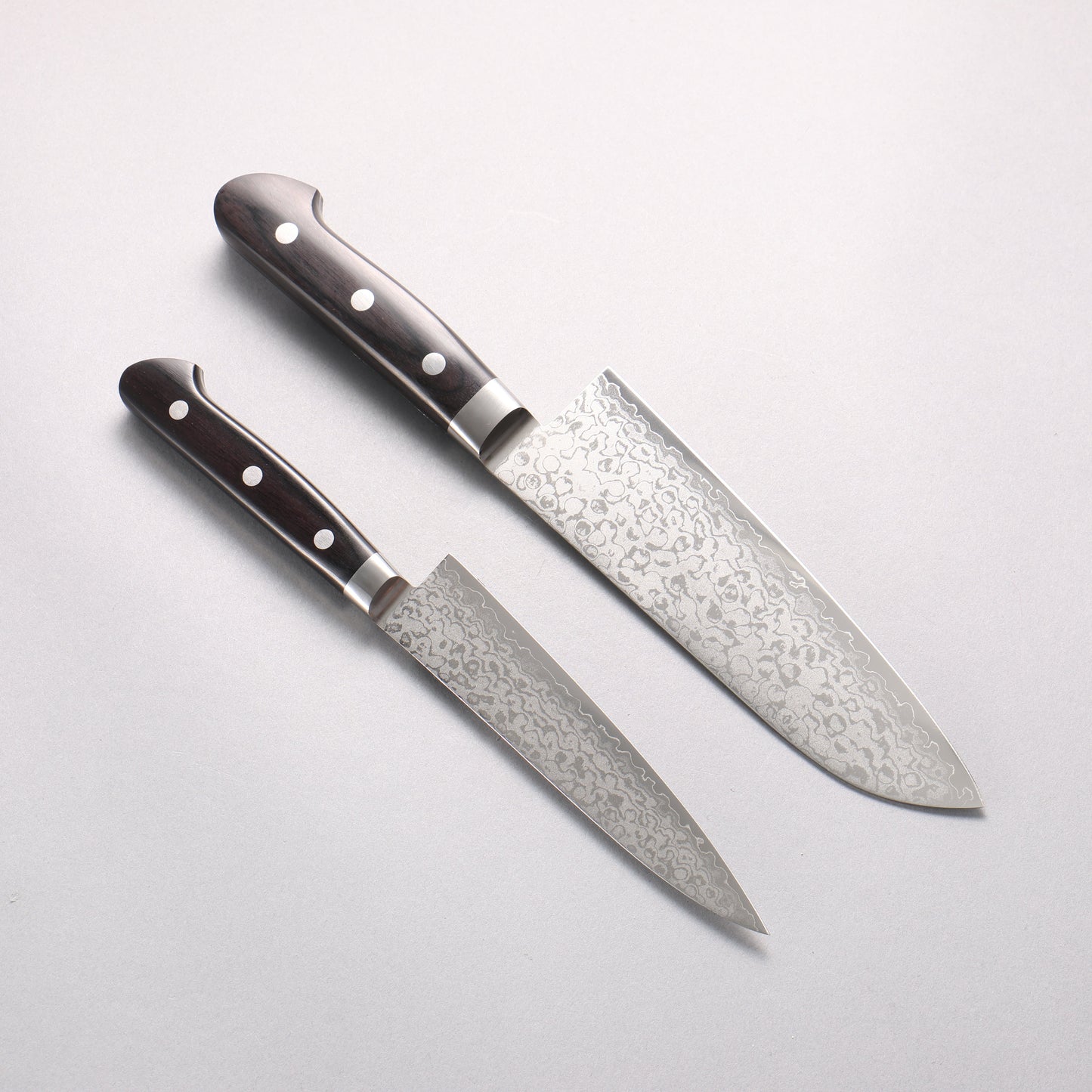 清助 V金10号 ダマスカス 三徳包丁&ペティナイフセット 黒合板柄 170mm & 140mm - 清助刃物