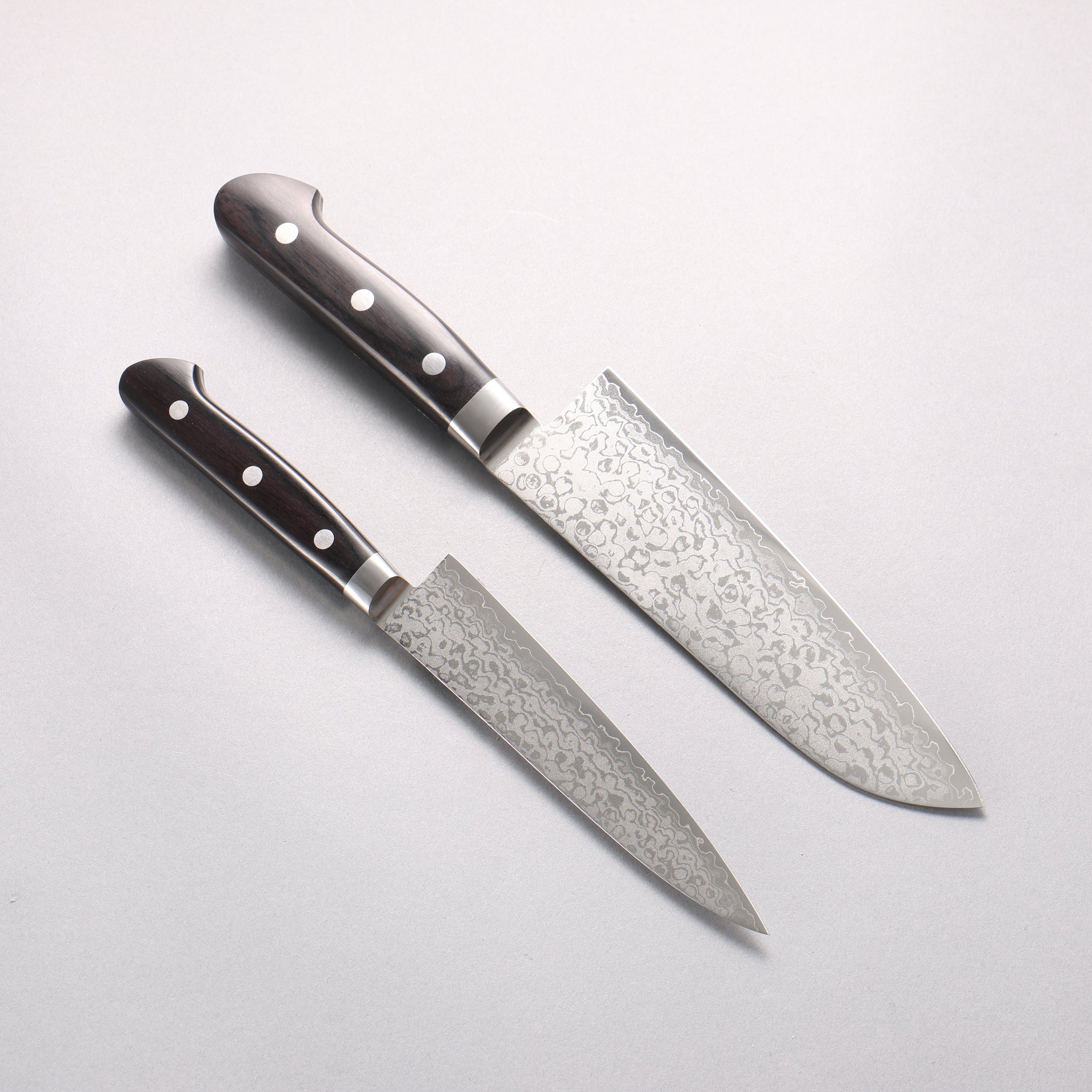 清助 V金10号 ダマスカス 三徳包丁&ペティナイフセット 黒合板柄 140mm & 170mm