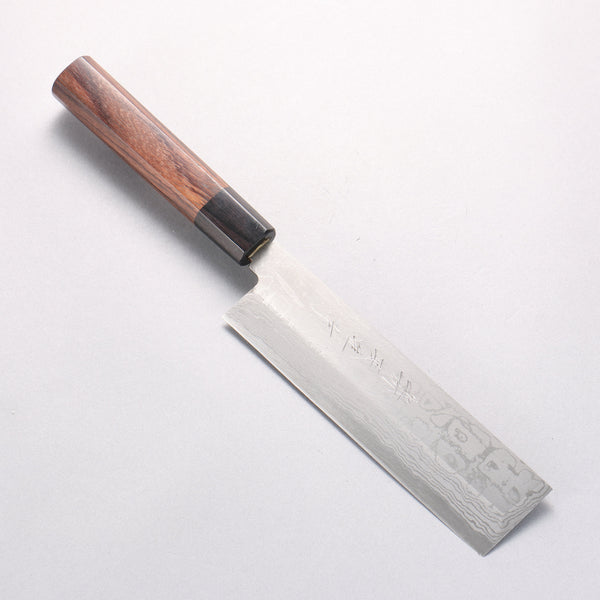 片刃包丁　鎌型薄刃　北岡英雄作　和食　日本食　和包丁　刺身 北岡 英雄 白ニ鋼 ダマスカス 角型薄刃包丁 165mm 紫檀柄 – 清助刃物 Japan