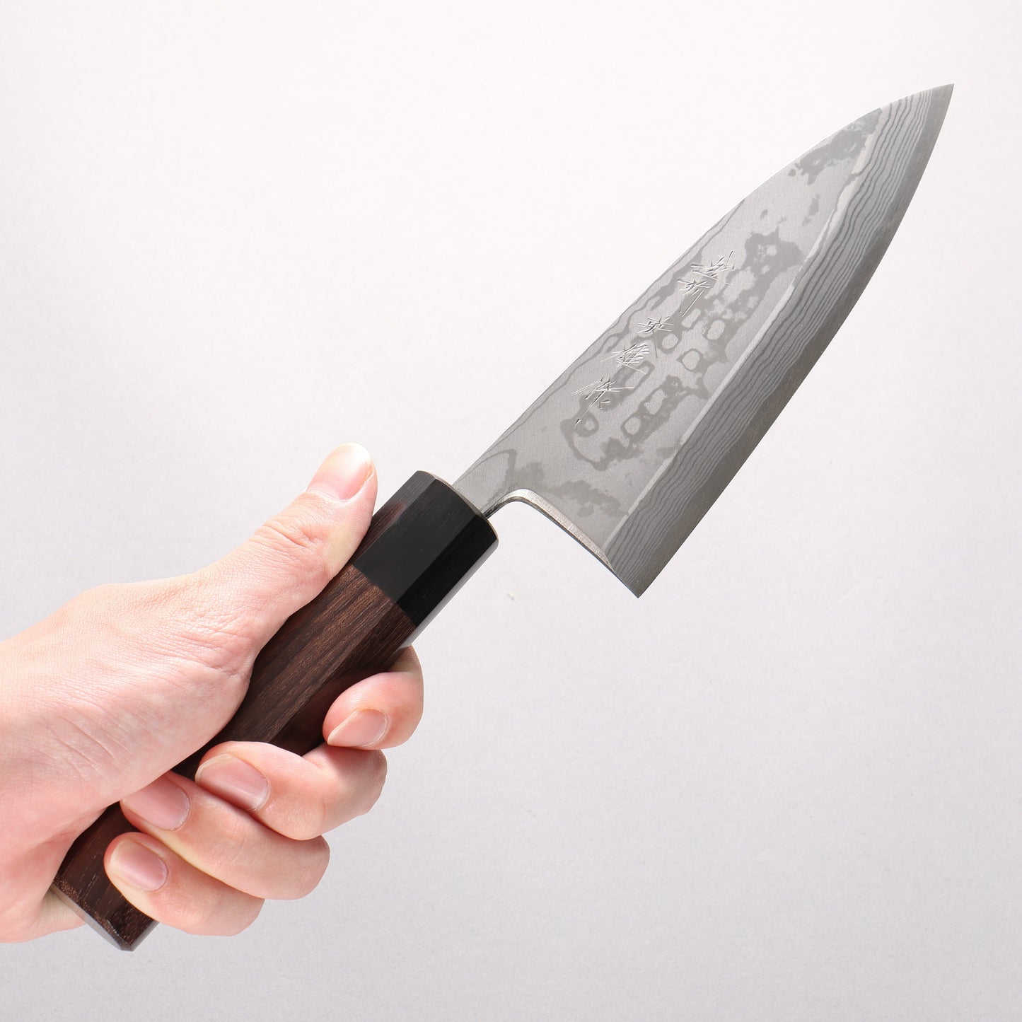 北岡 英雄 青ニ鋼 ダマスカス 出刃包丁 150mm 紫檀柄 - 清助刃物