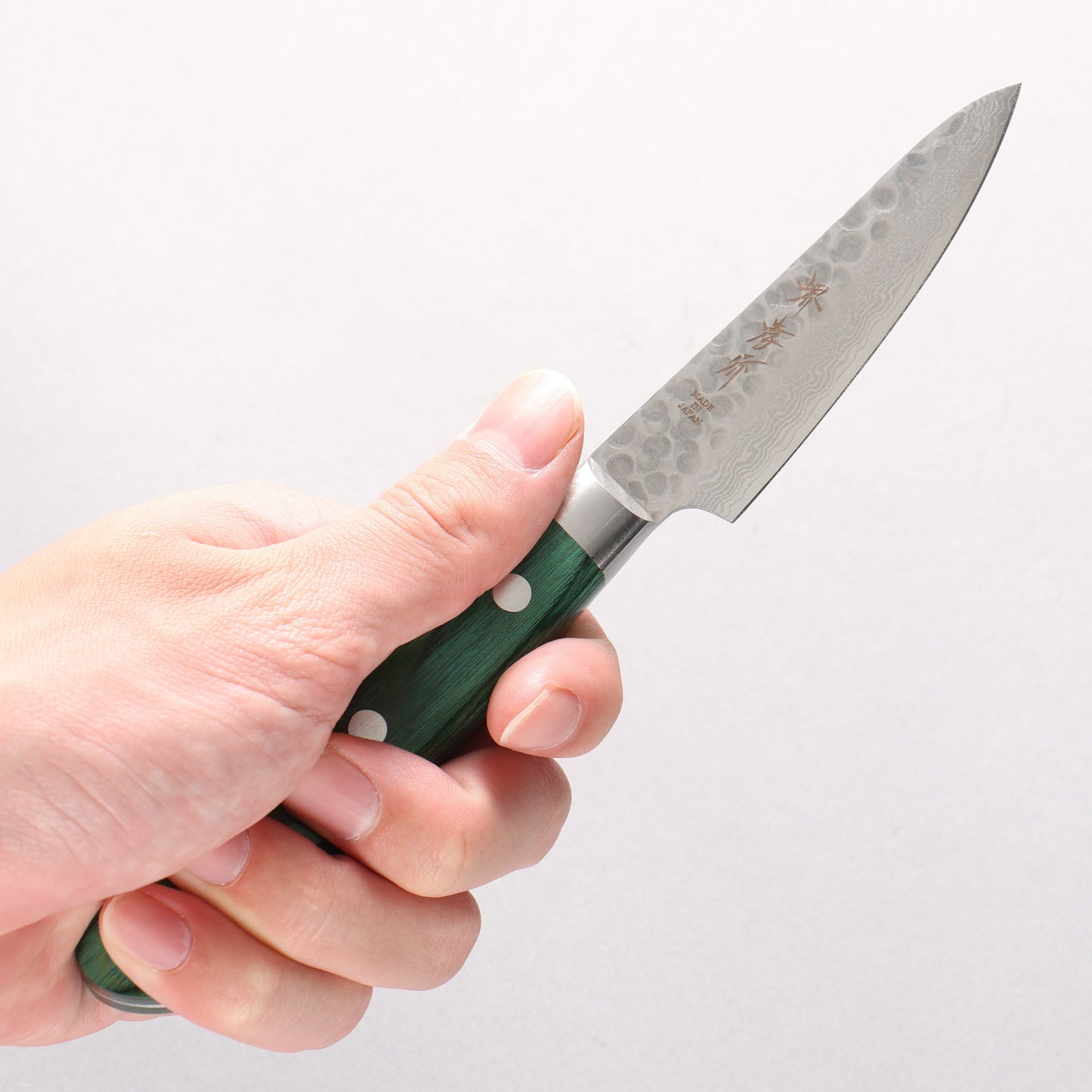 堺 孝行 V金10号 17層ダマスカス ペティーナイフ 80mm 緑合板柄 - 清助刃物