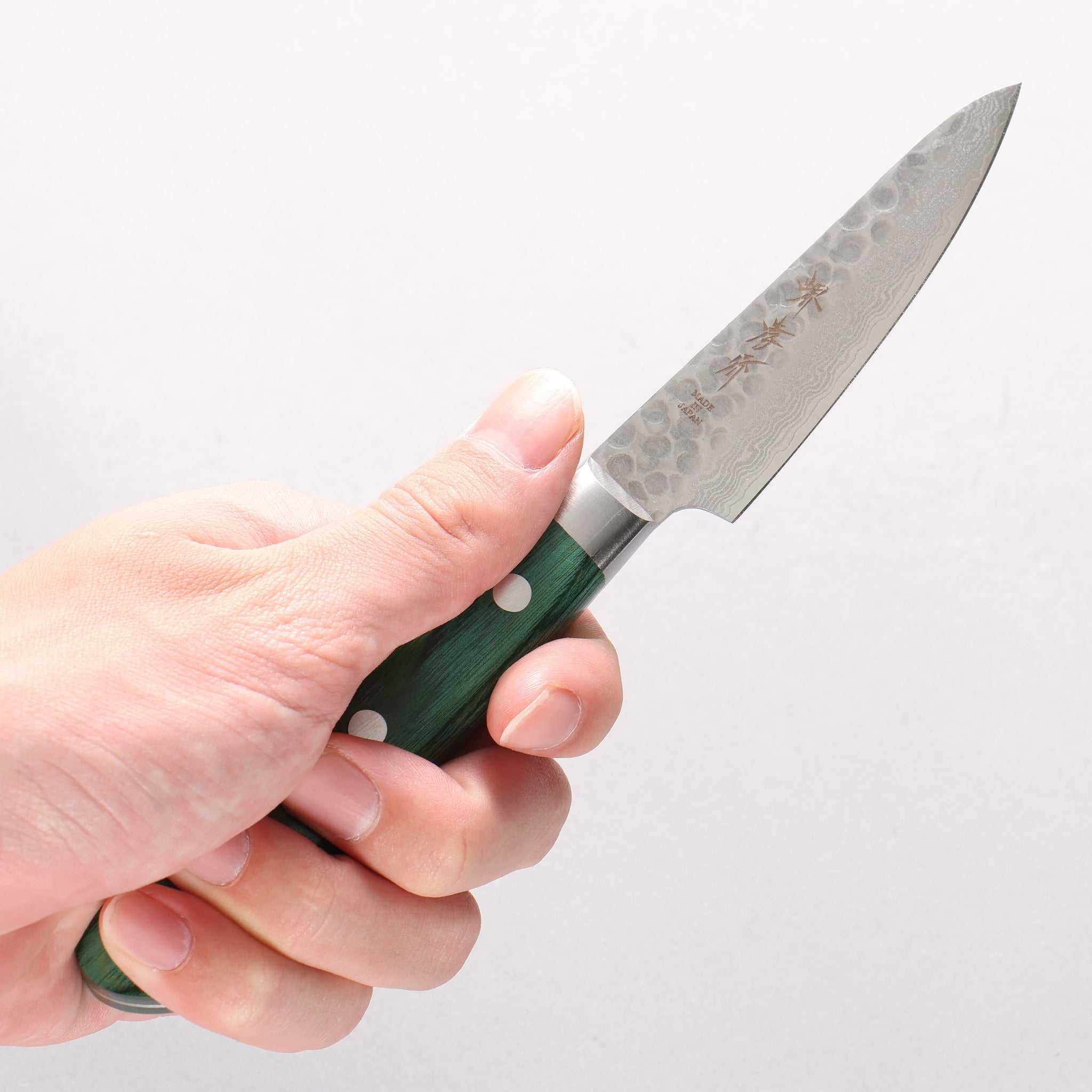 堺 孝行 V金10号 17層ダマスカス ペティーナイフ 80mm 緑合板柄 - 清助刃物