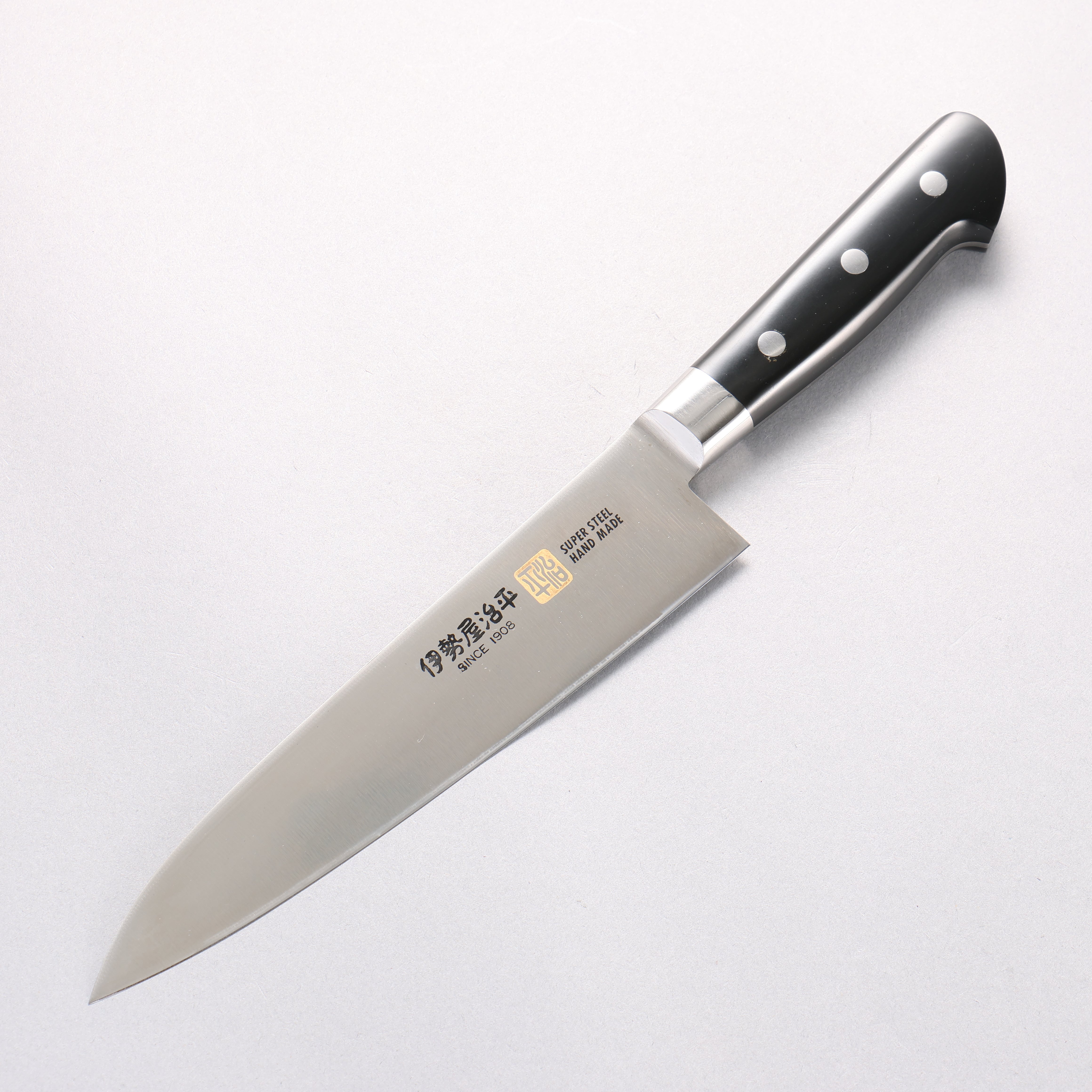 伊勢屋治平　三徳包丁 伊勢屋治平 包丁 三徳 ダマスカス VG10 黒パッカー柄 180mm 鍛造 関市