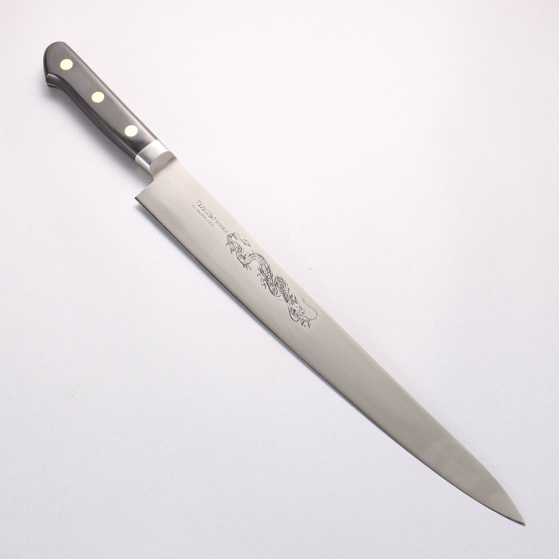 ミソノ スウェーデン鋼 龍の彫刻入り 筋引包丁 - 清助刃物