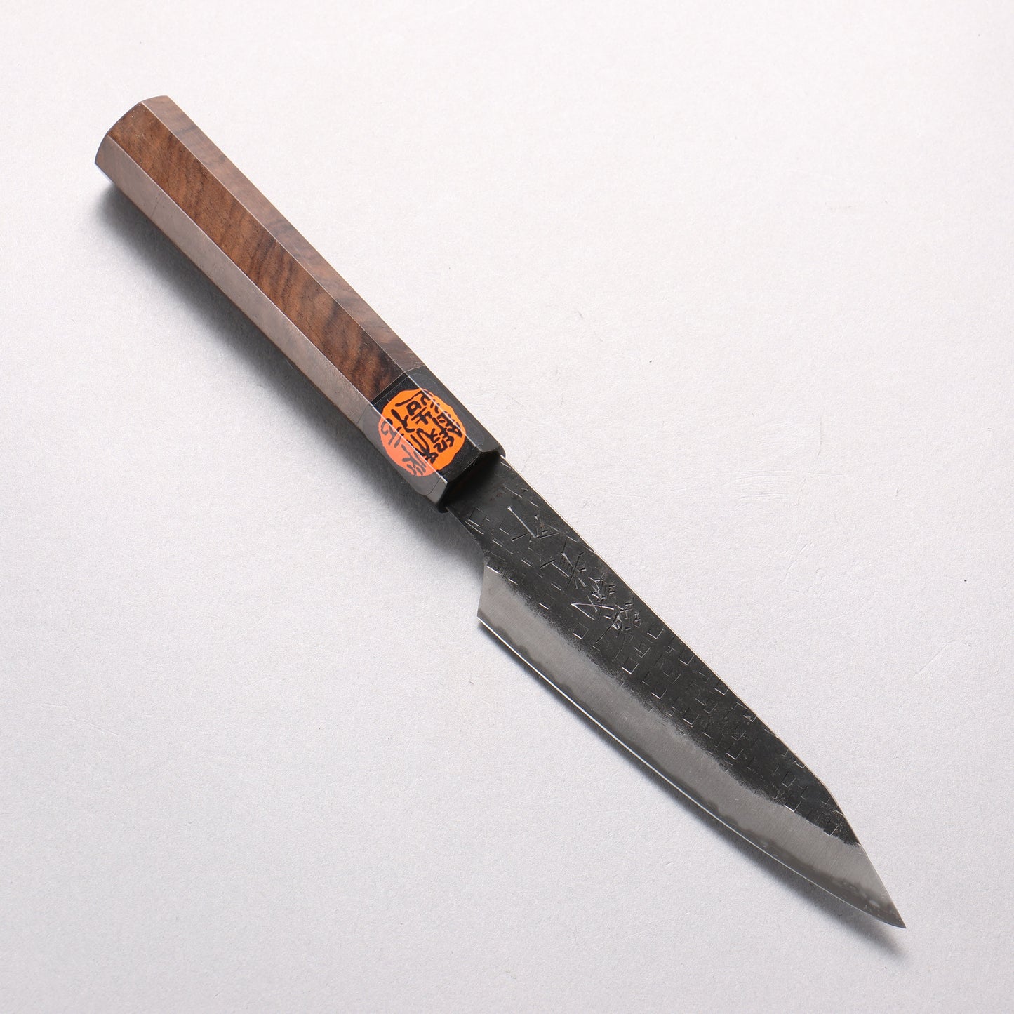 田中 誠貴 鉄火 青ニ鋼 黒打 鎚目(角) 切付ペティナイフ 120mm ウォルナット柄