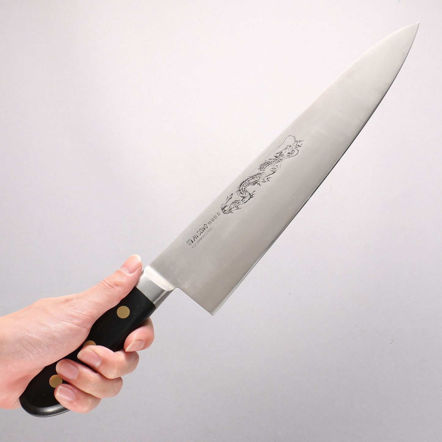 ミソノ スウェーデン鋼 龍の彫刻入り 牛刀包丁