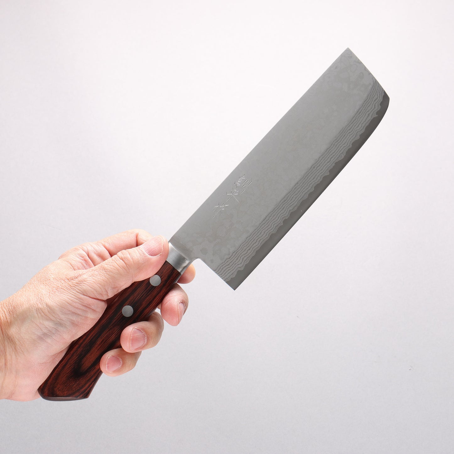 訓平 彩流（さいりゅう） V金10号 ダマスカス 磨き仕上げ 菜切包丁 165mm マホガニー柄