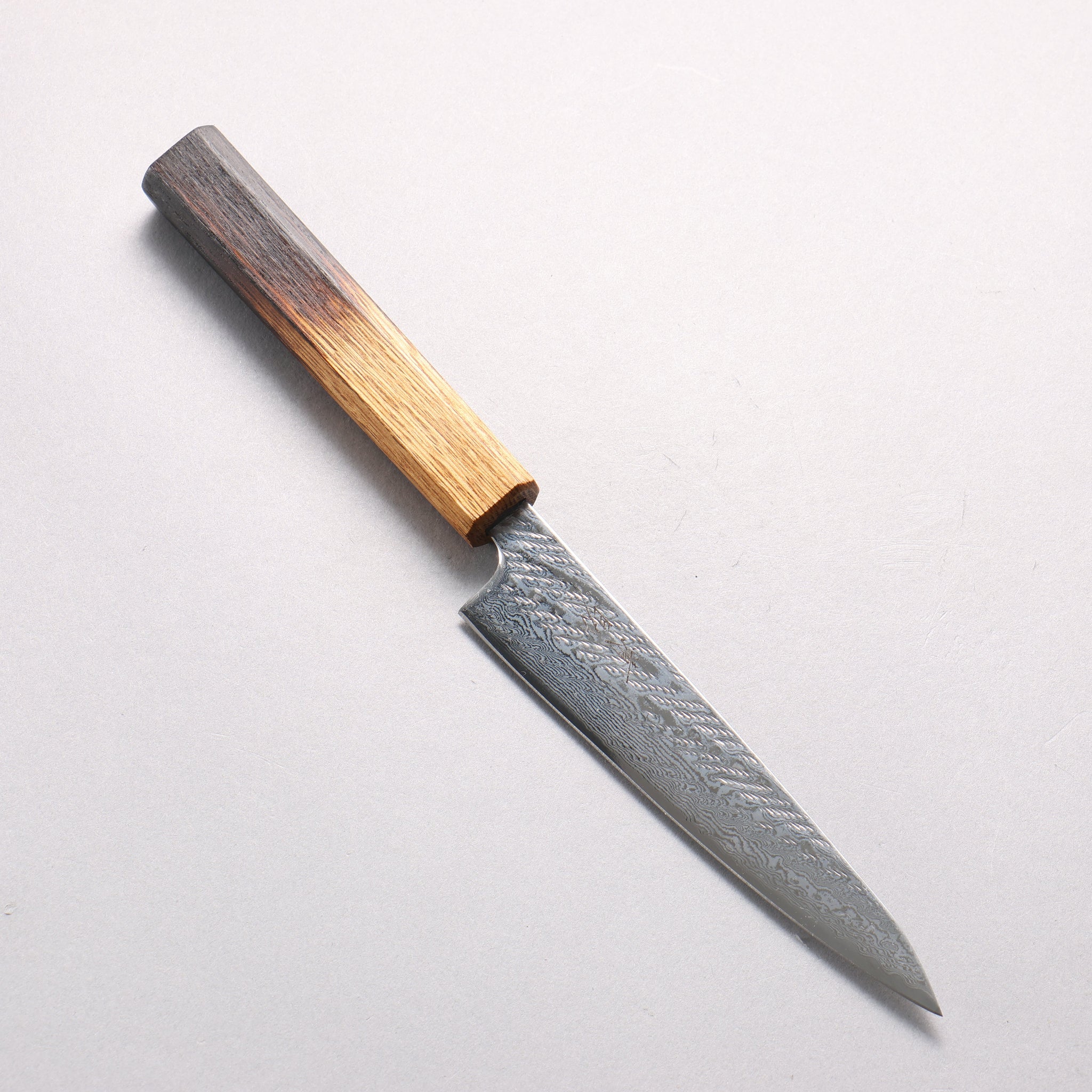 清助 AUS10 鎚目 ダマスカス 縄目 ペティーナイフ 135mm 樫焼柄